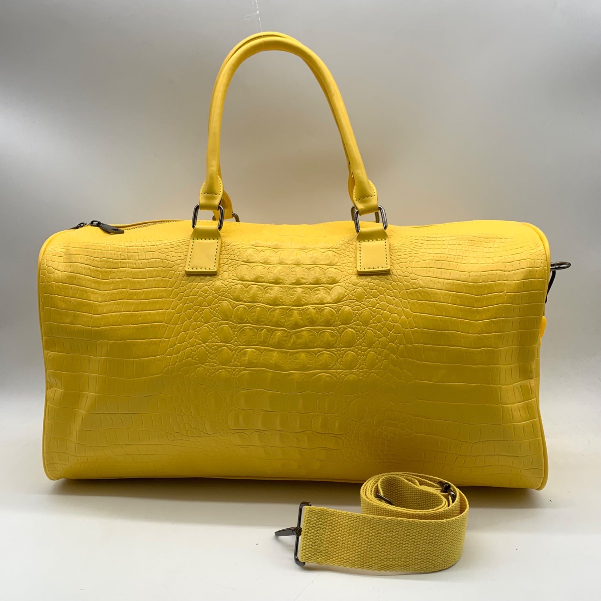 Privata Yellow Croc-Embossed Faux Leather Large Duffel Bag