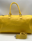 Privata Yellow Croc-Embossed Faux Leather Large Duffel Bag