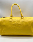 Privata Yellow Croc-Embossed Faux Leather Large Duffel Bag