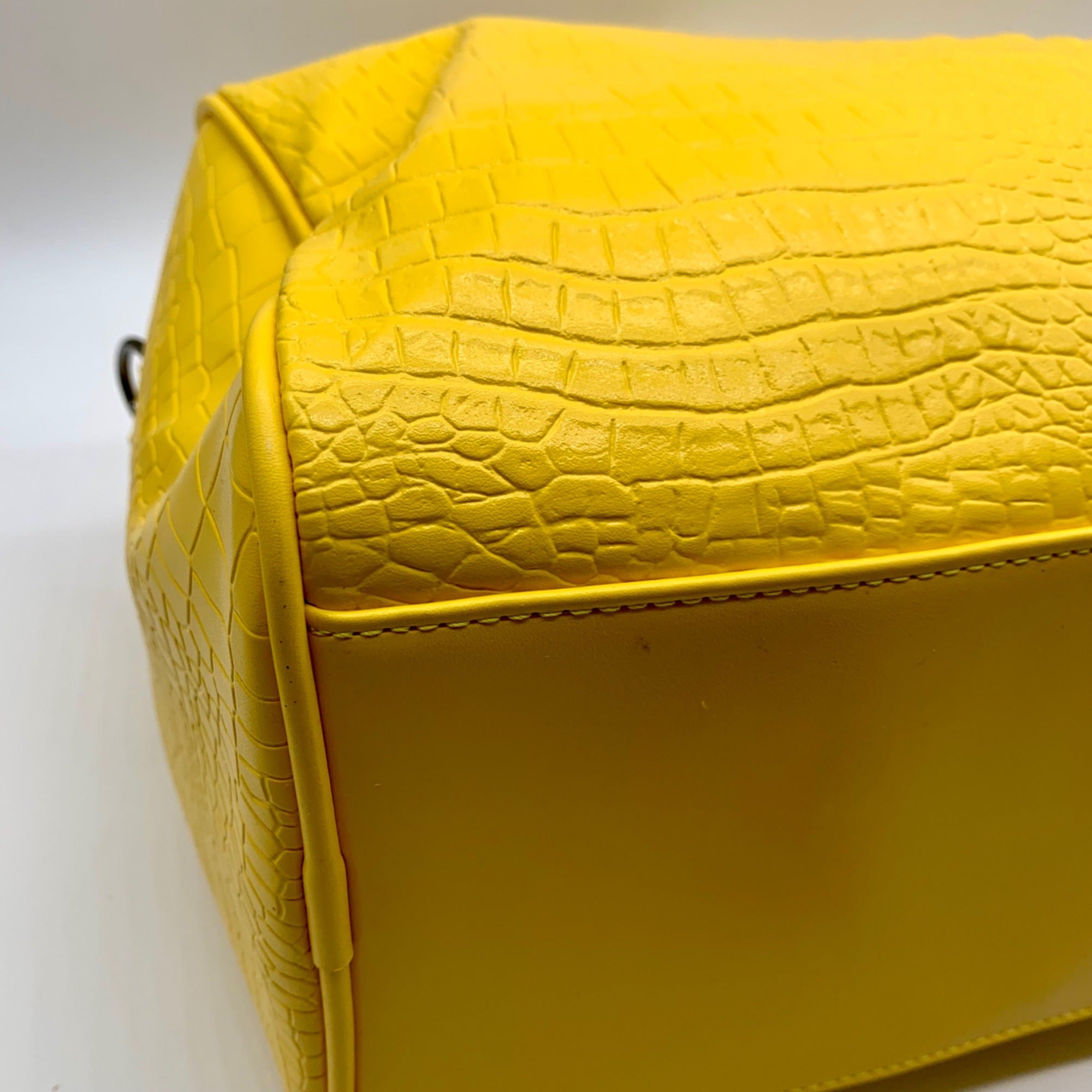 Privata Yellow Croc-Embossed Faux Leather Large Duffel Bag