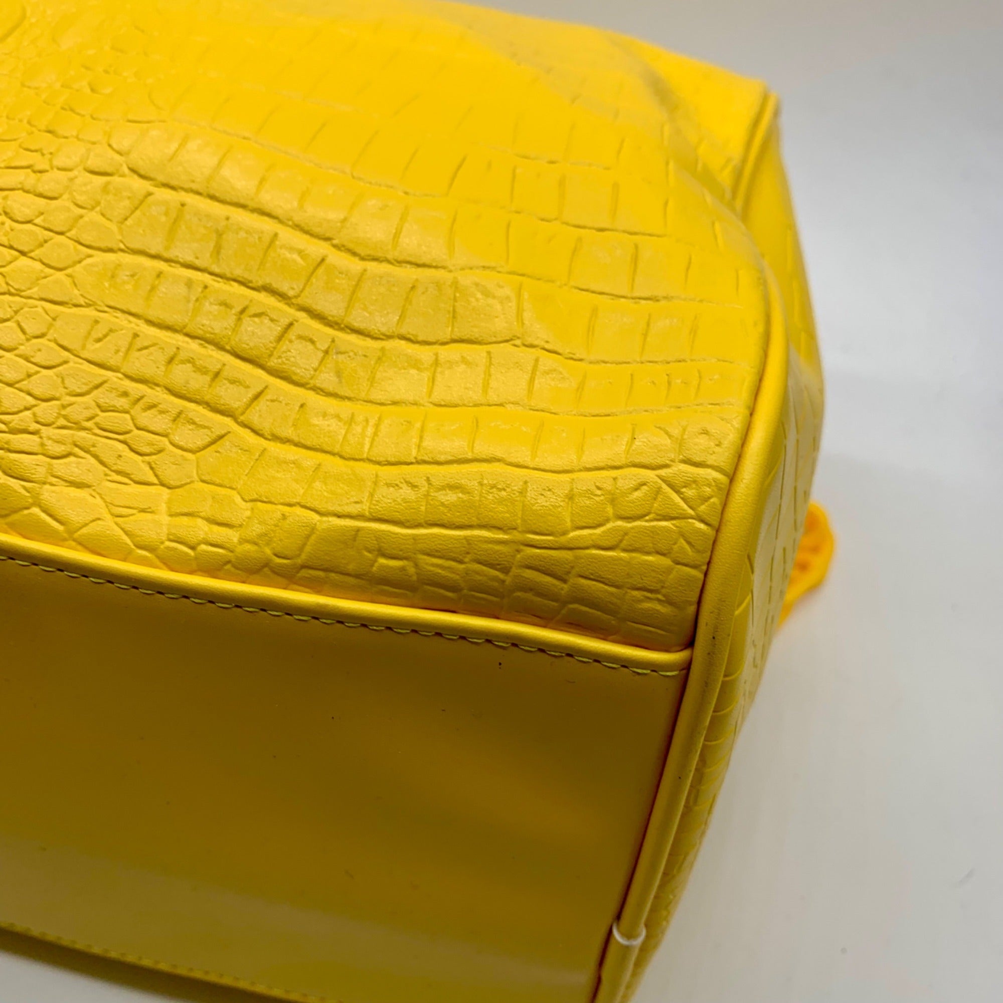 Privata Yellow Croc-Embossed Faux Leather Large Duffel Bag