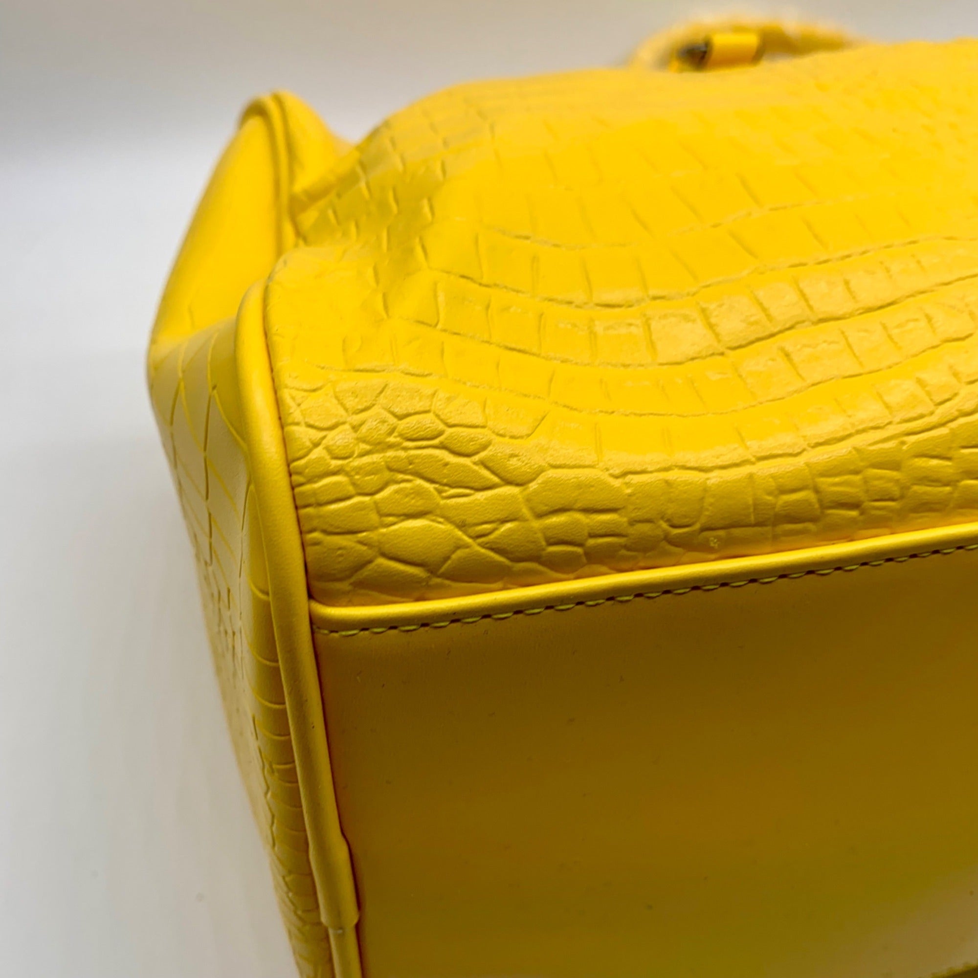 Privata Yellow Croc-Embossed Faux Leather Large Duffel Bag