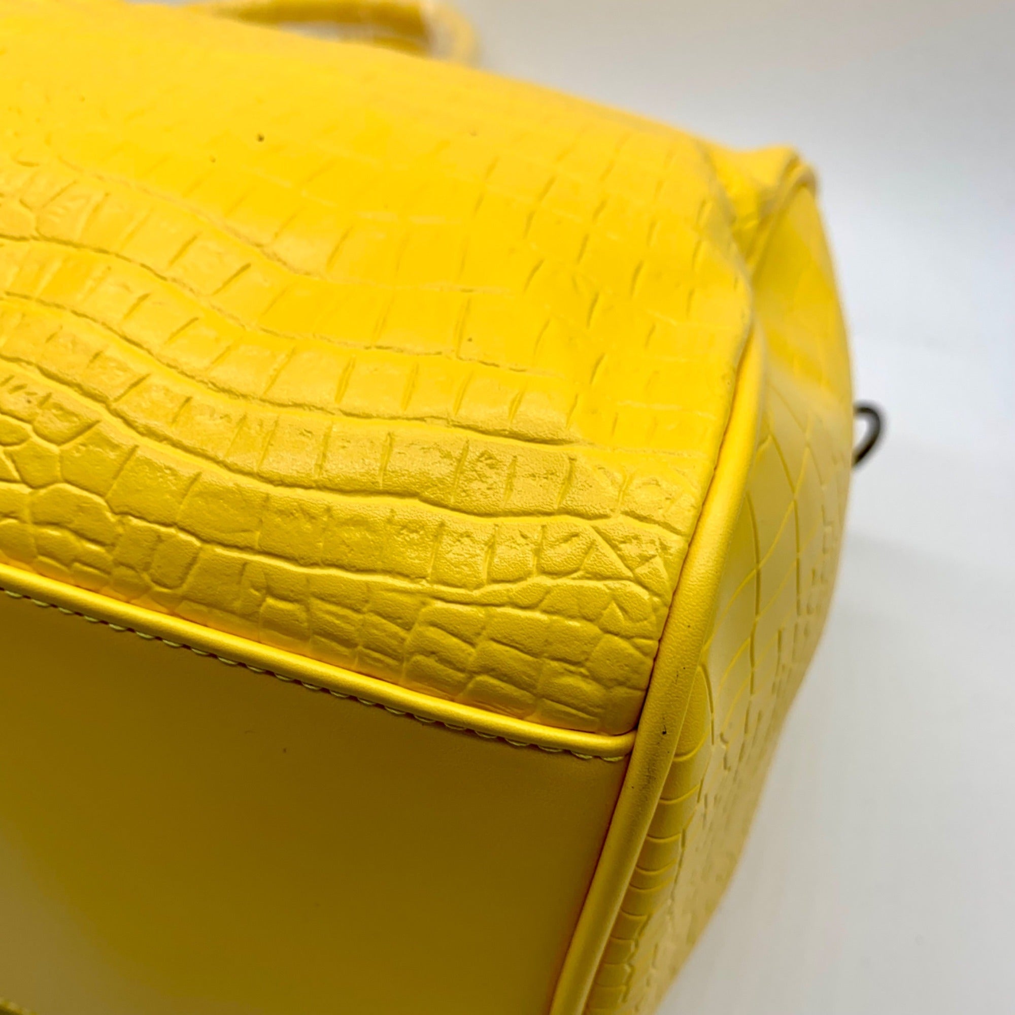 Privata Yellow Croc-Embossed Faux Leather Large Duffel Bag
