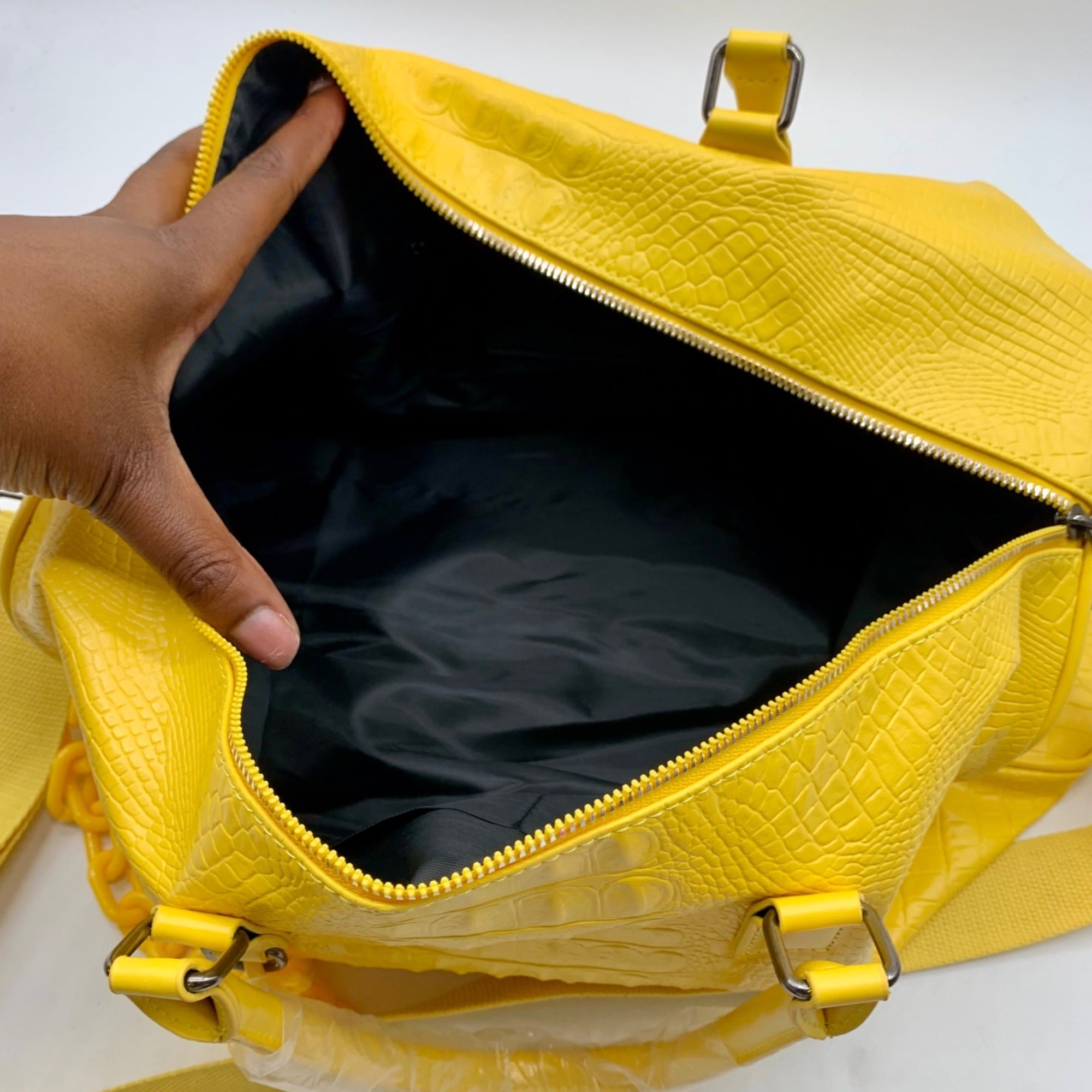 Privata Yellow Croc-Embossed Faux Leather Large Duffel Bag