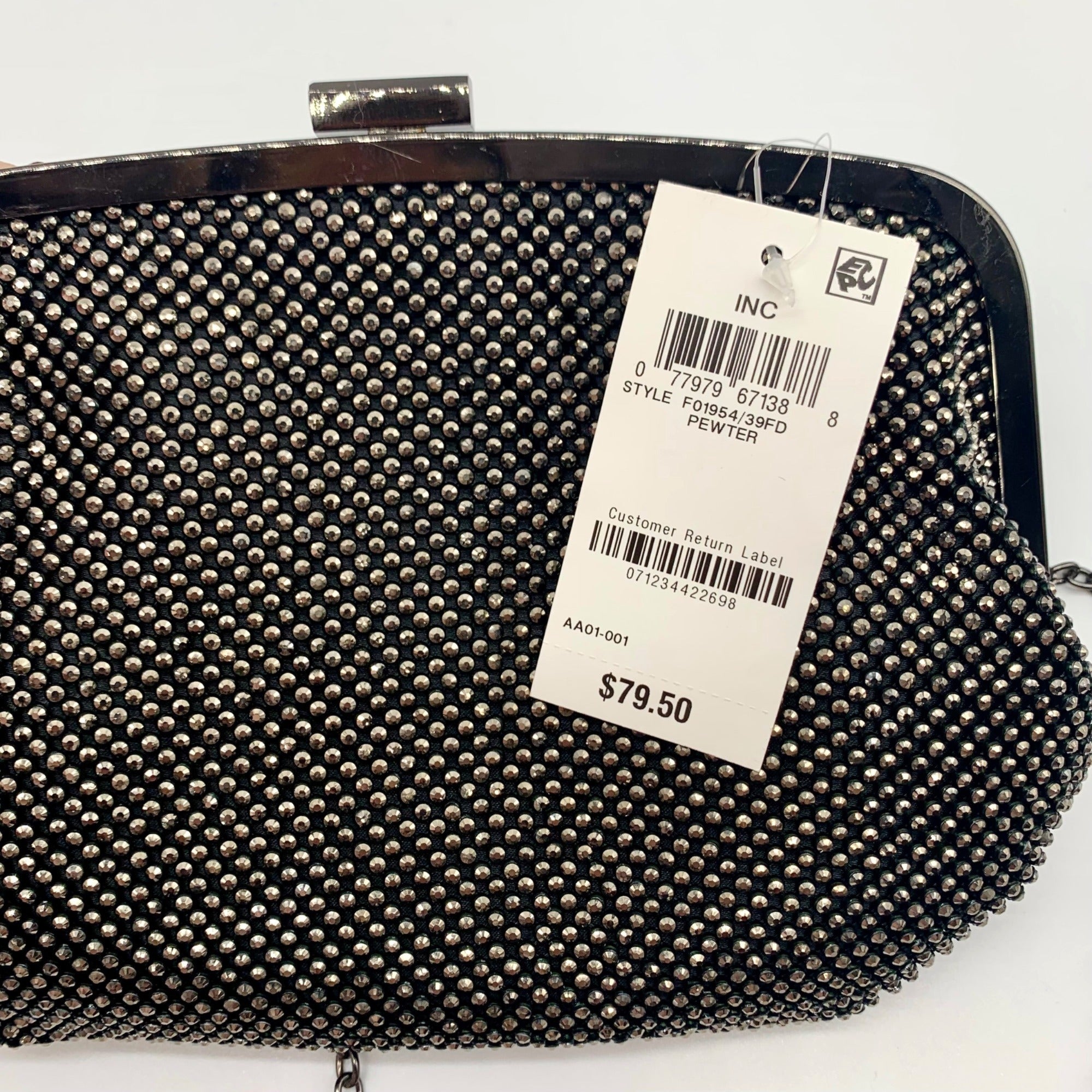 I.N.C. International Concepts Patsy Pewter Diamond Mesh Frame Clutch
