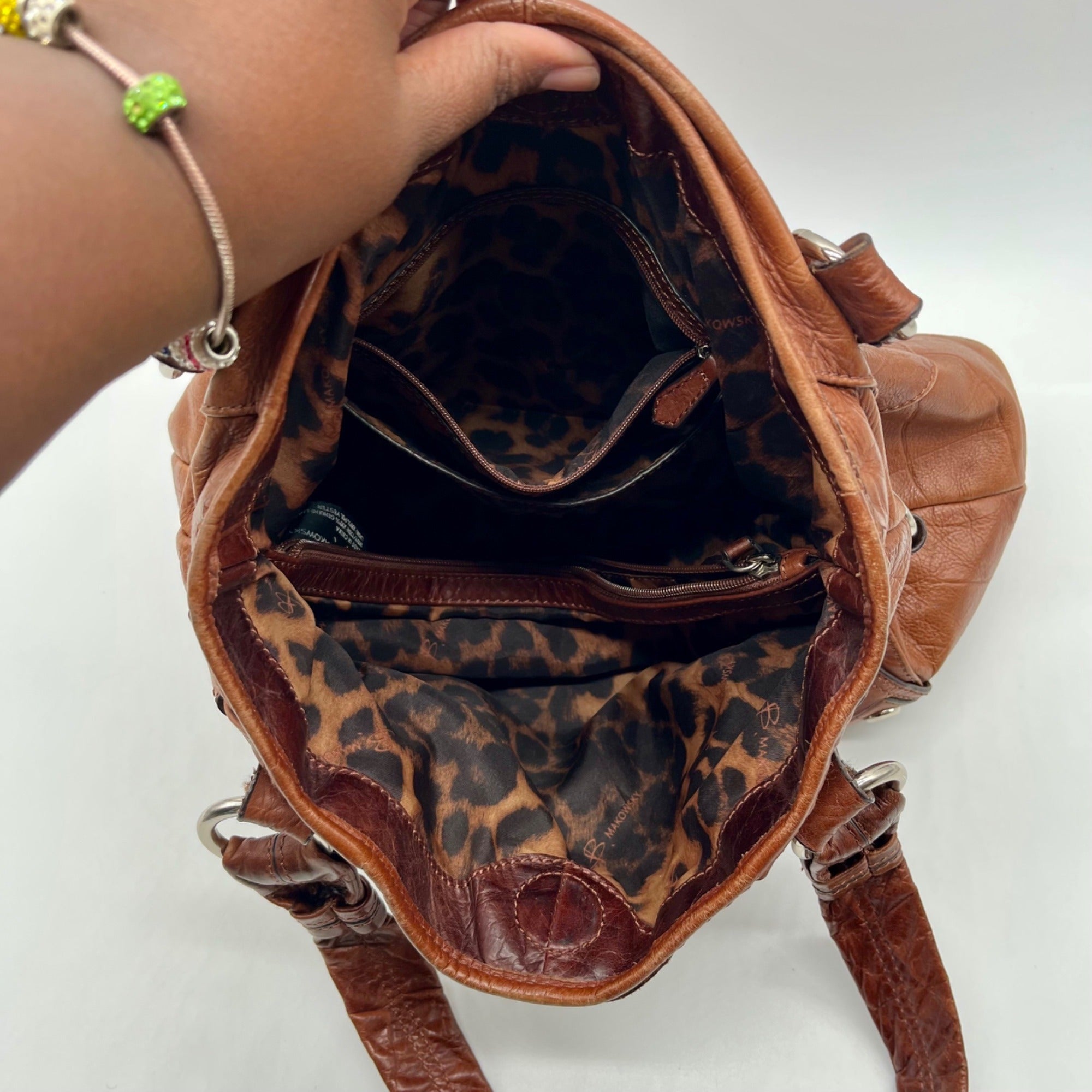B Makowsky Brown Leather Hobo Shoulder Bag