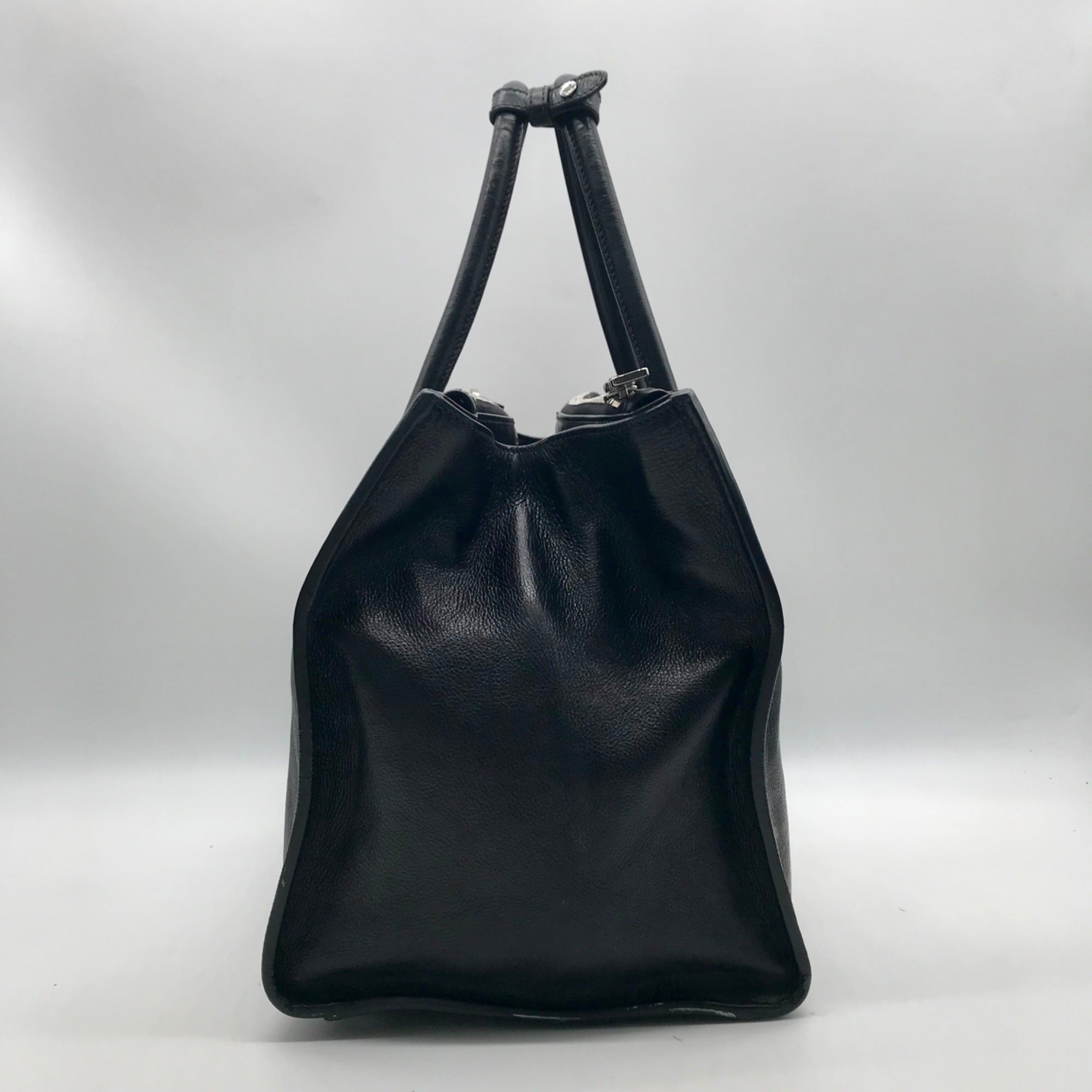 Prada Black Leather Glace Calf Twin Pocket Tote Bag – One Purse