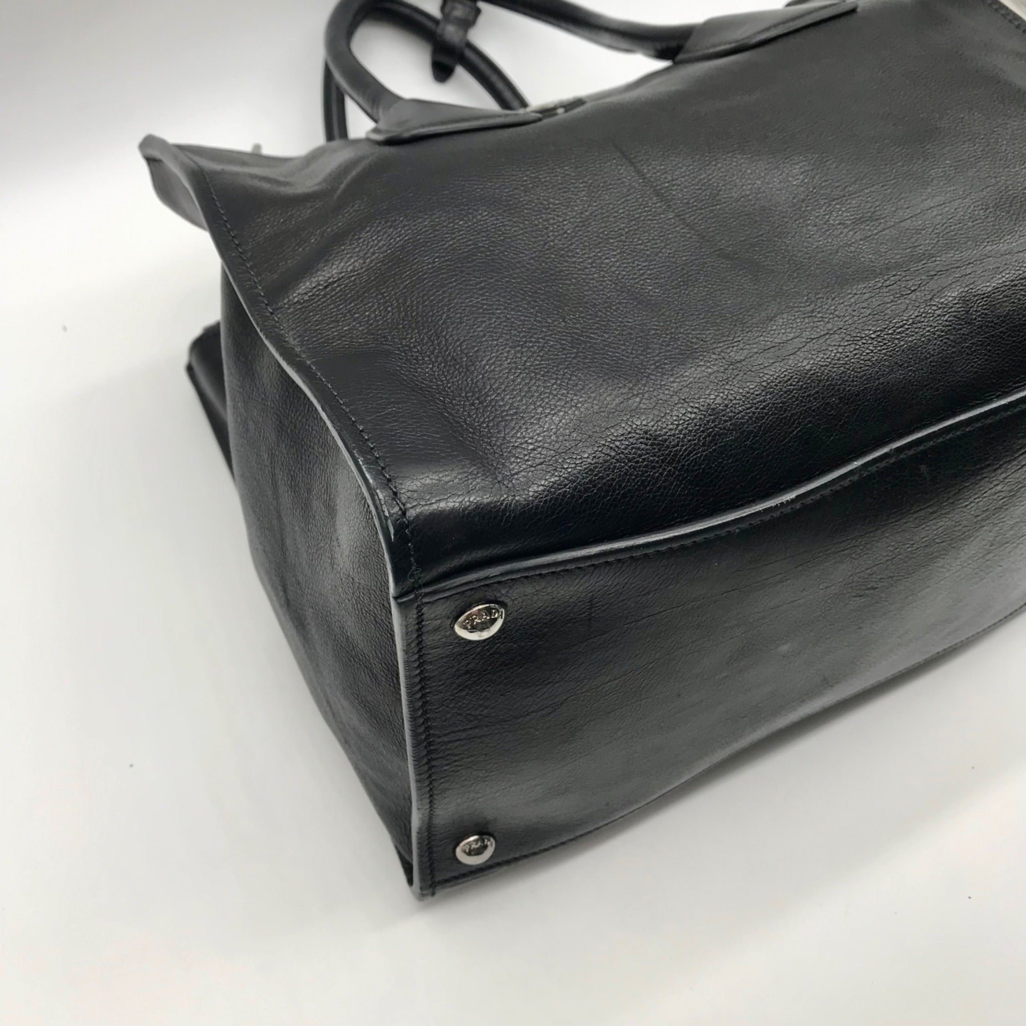 Prada Black Leather Glace Calf Twin Pocket Tote Bag – One Purse