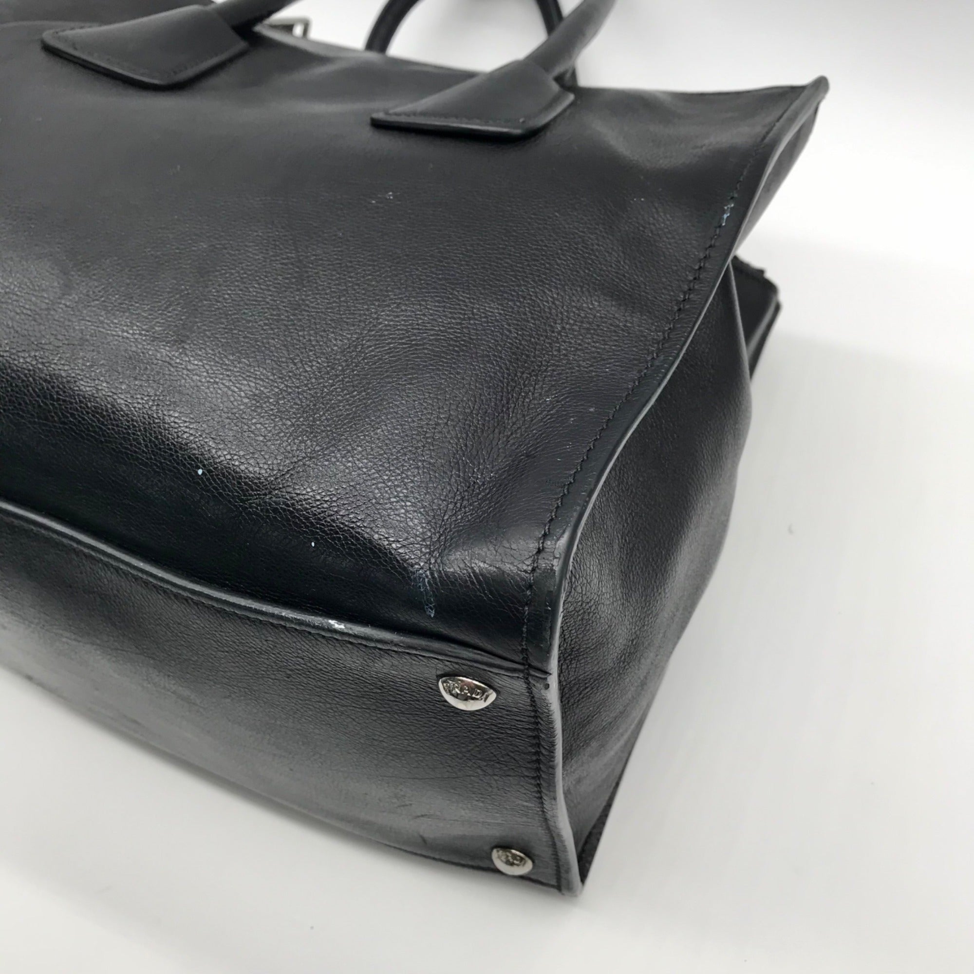 Prada Black Leather Glace Calf Twin Pocket Tote Bag – One Purse