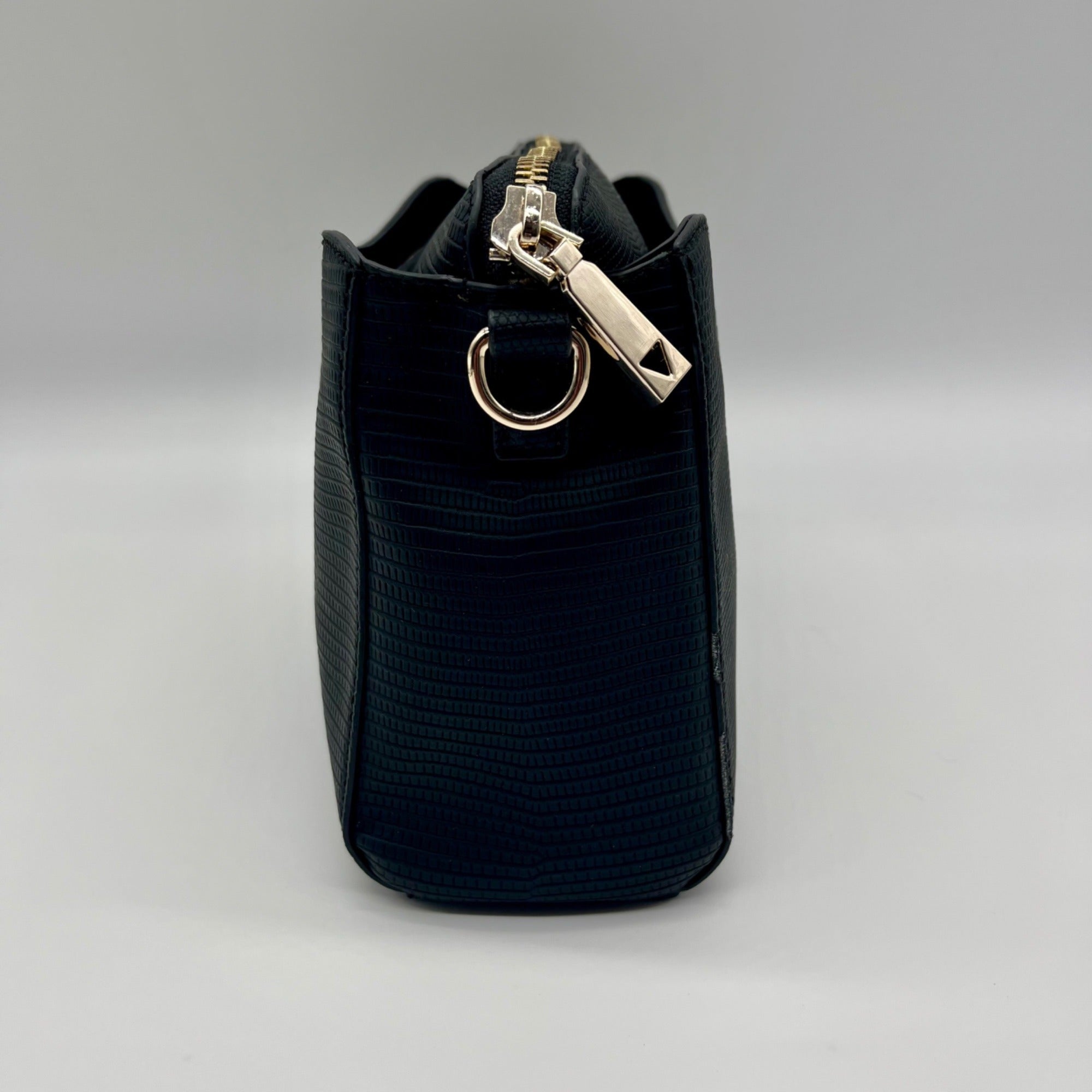 Guess Black Triple Compartment Leather Crossbody Bag