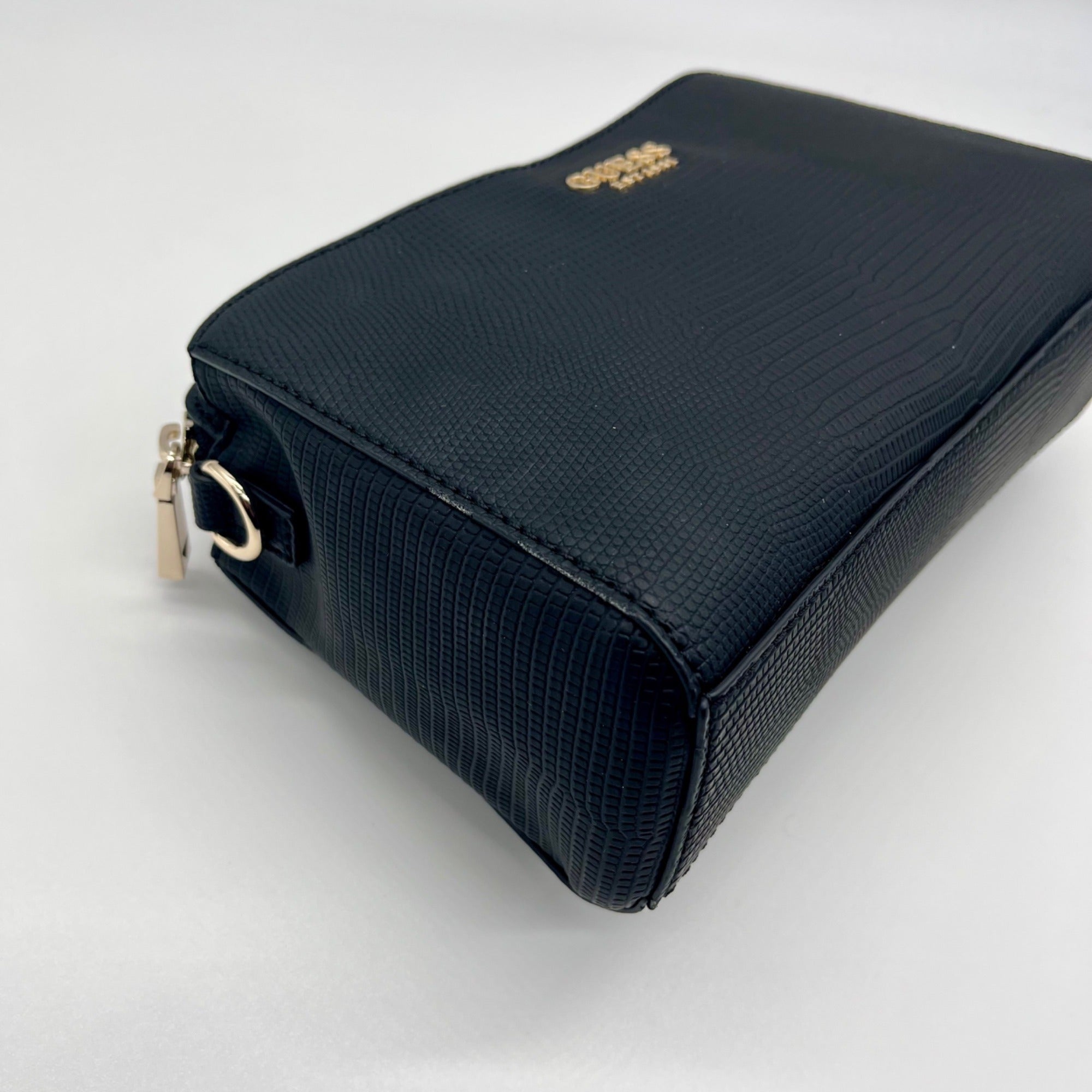 Guess Black Triple Compartment Leather Crossbody Bag