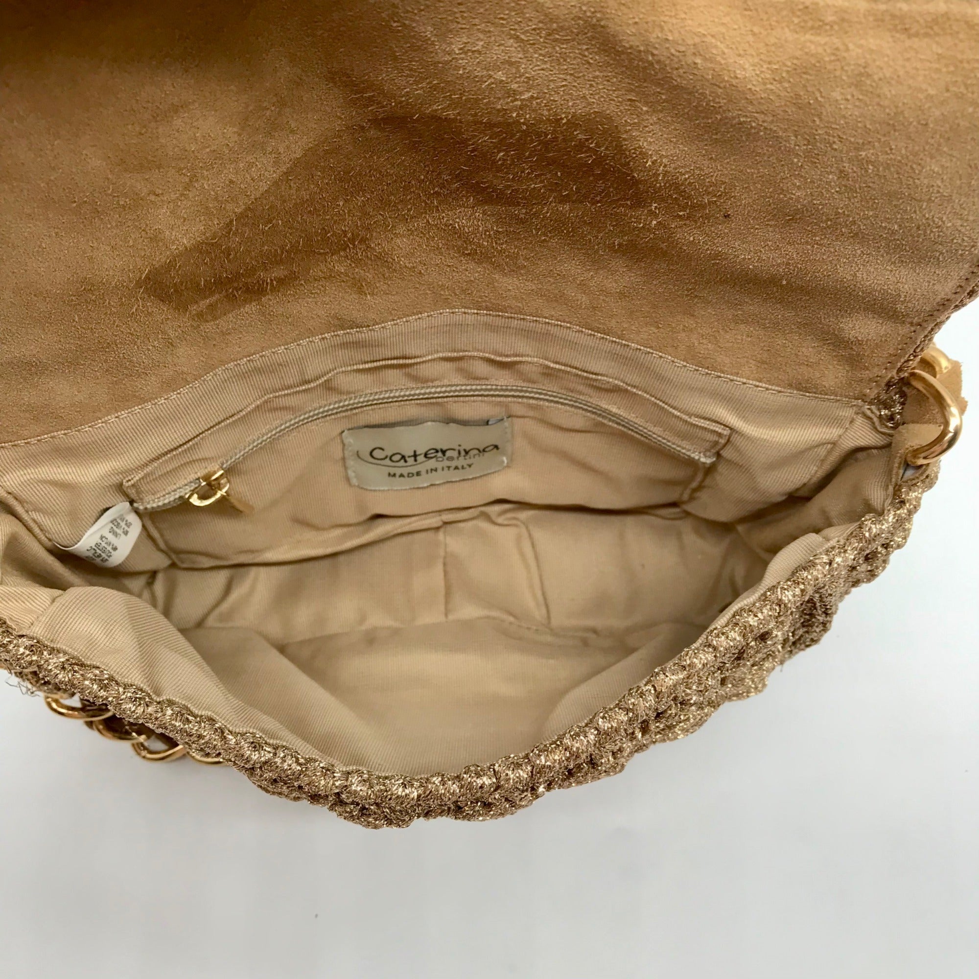 Caterina Bertini Gold Metallic Woven Bag