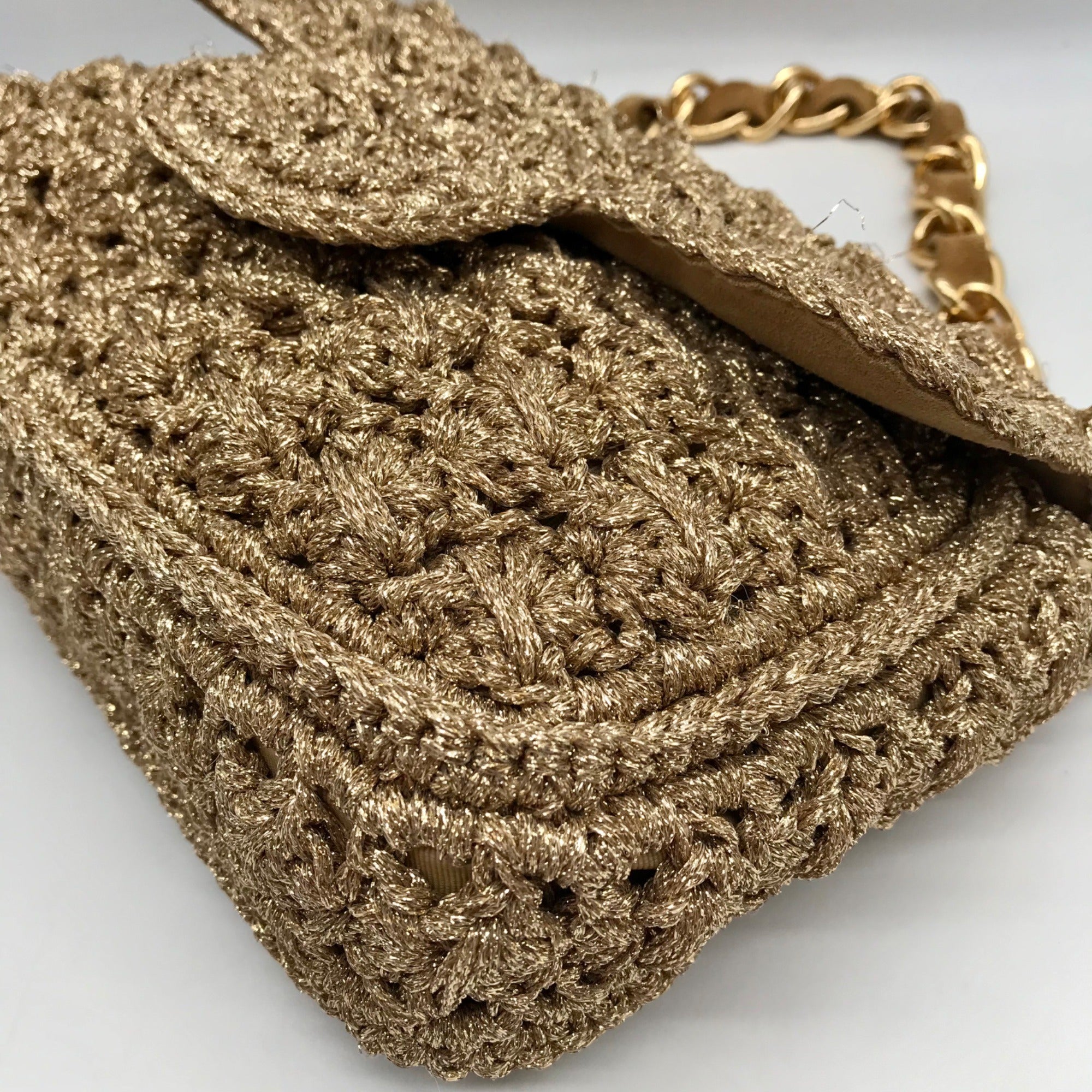 Caterina Bertini Gold Metallic Woven Bag