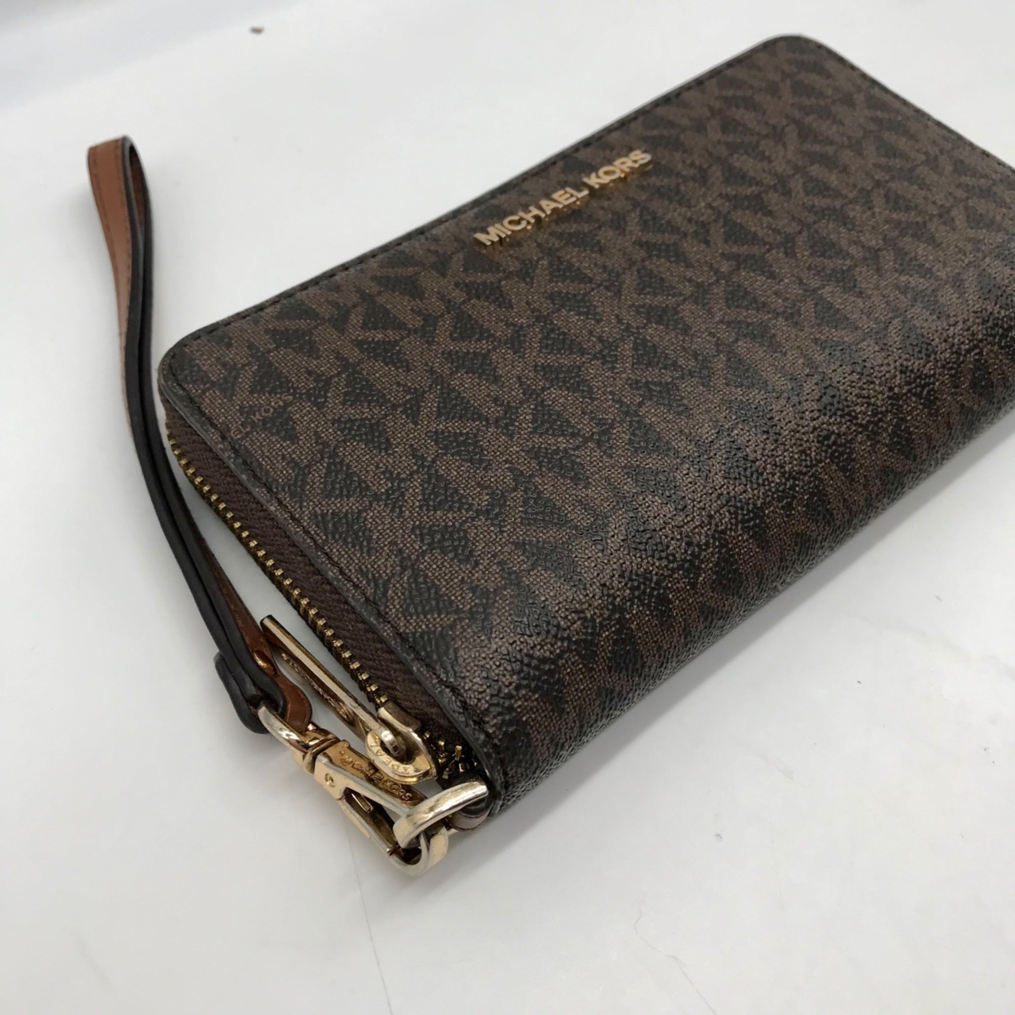 Michael Kors Brown Monogram Coated Canvas Wristlet