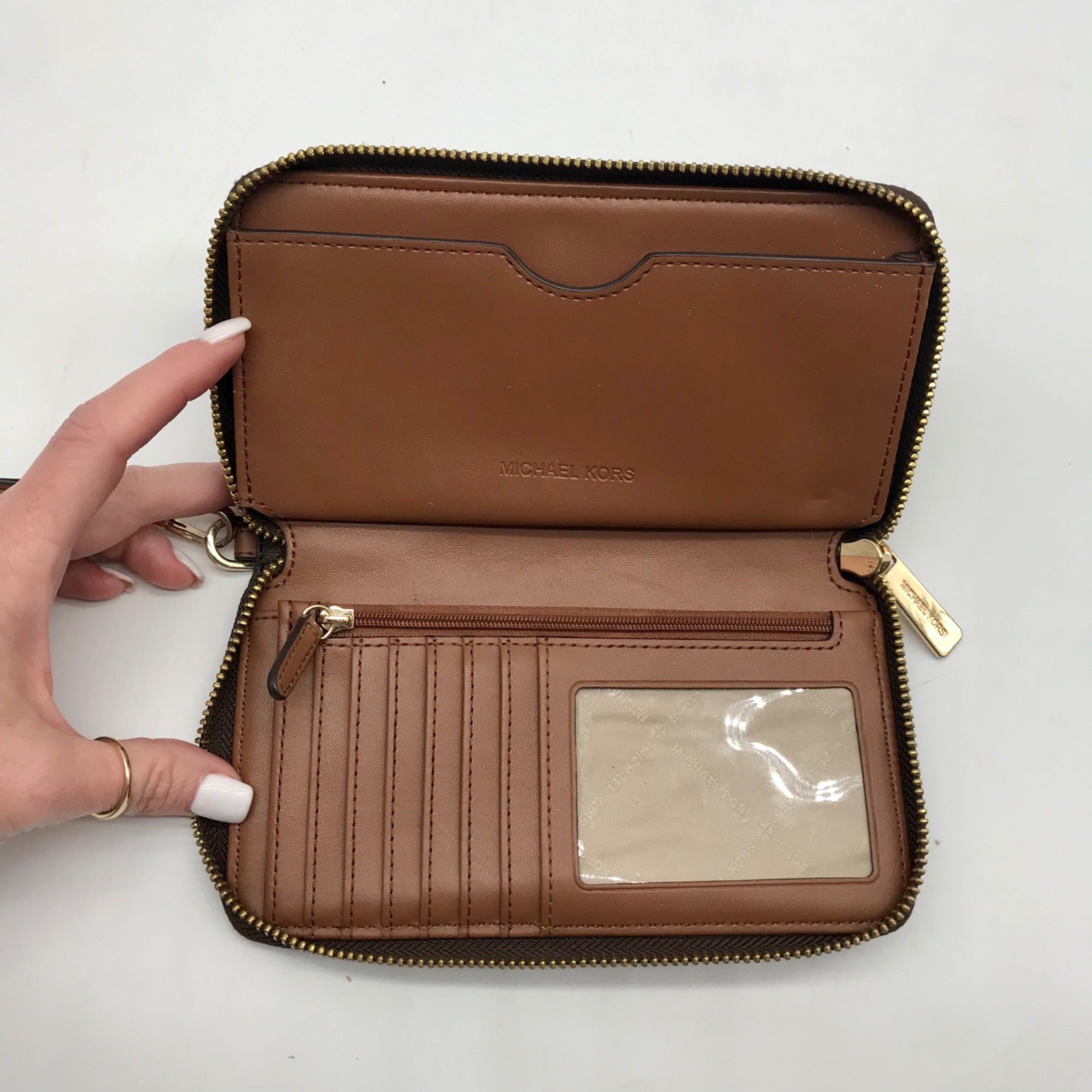 Michael Kors Brown Monogram Coated Canvas Wristlet