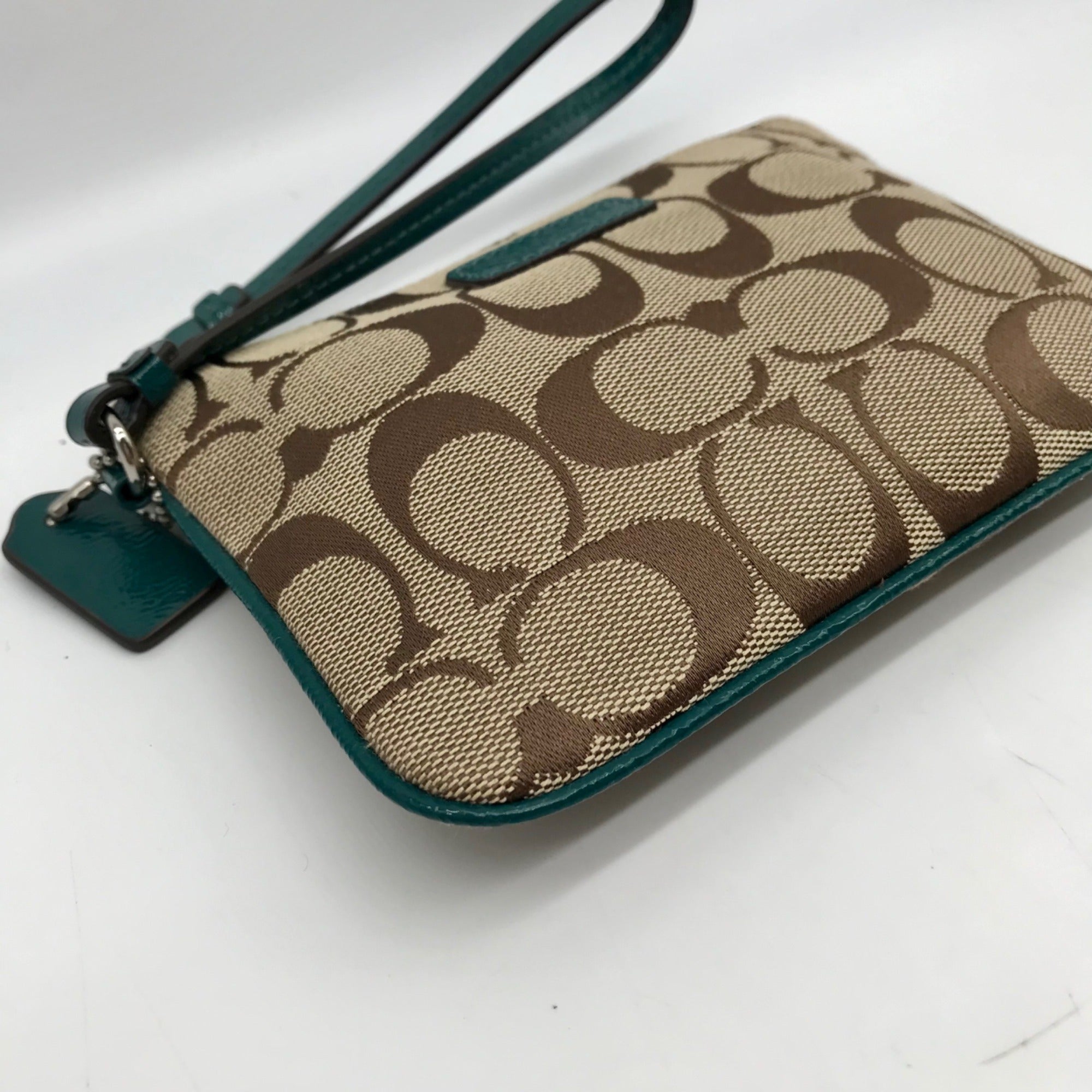 Coach Brown And Blue Monogram Wristlet
