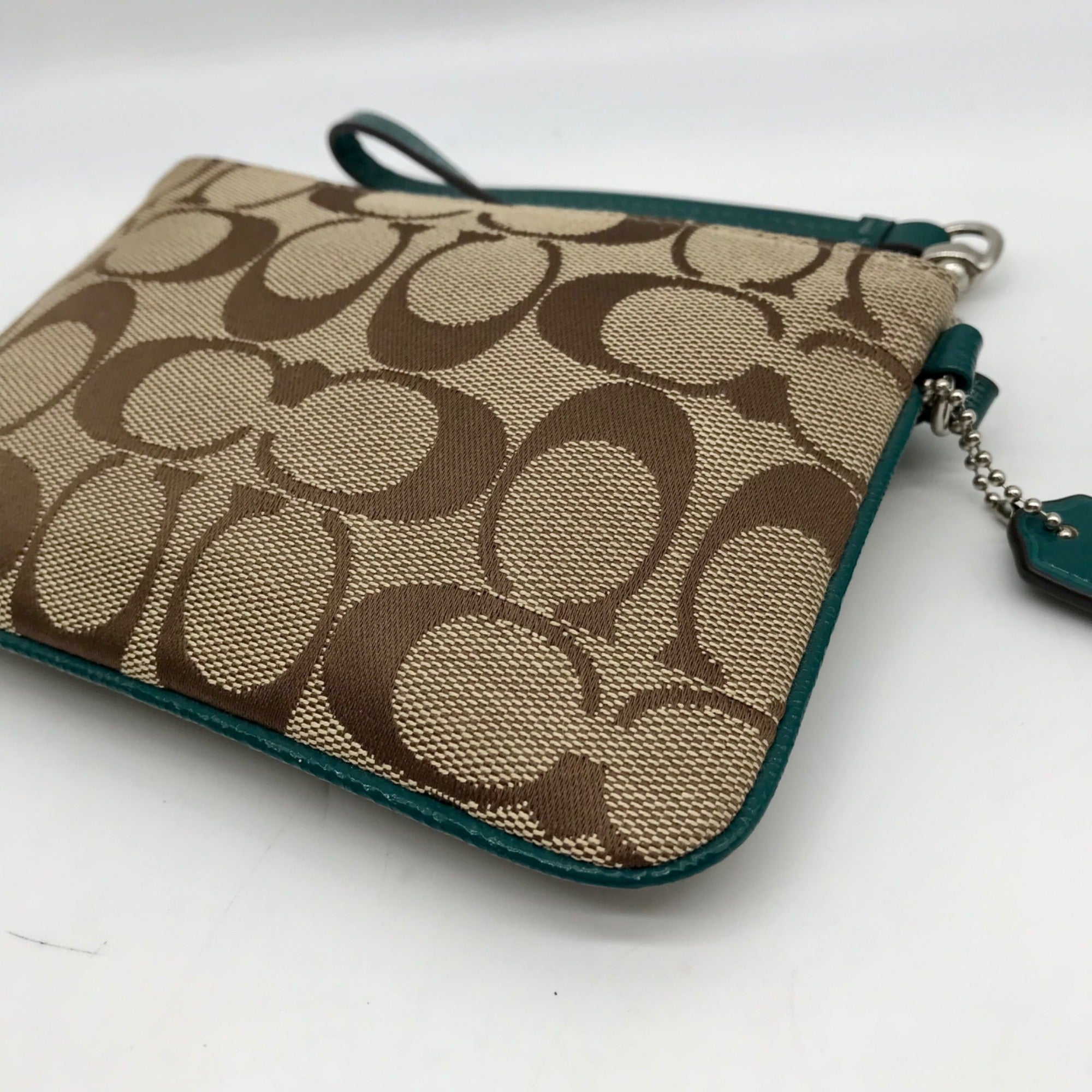 Coach Brown And Blue Monogram Wristlet