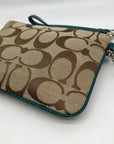 Coach Brown And Blue Monogram Wristlet