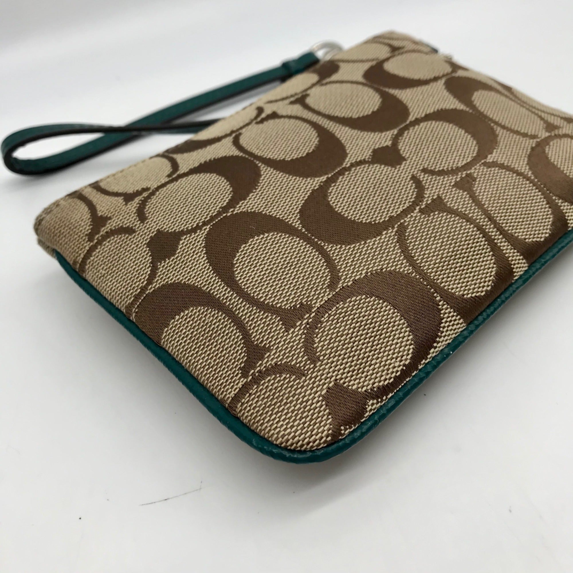 Coach Brown And Blue Monogram Wristlet