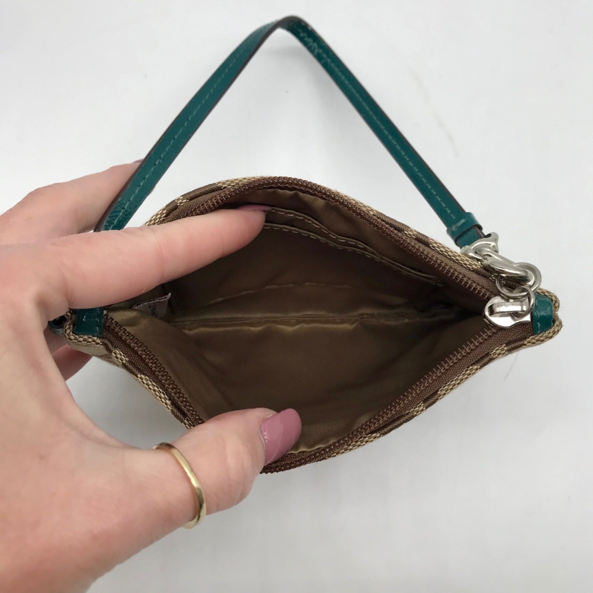 Coach Brown And Blue Monogram Wristlet