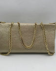 Aqua Gold Metallic Chain Convertible Clutch