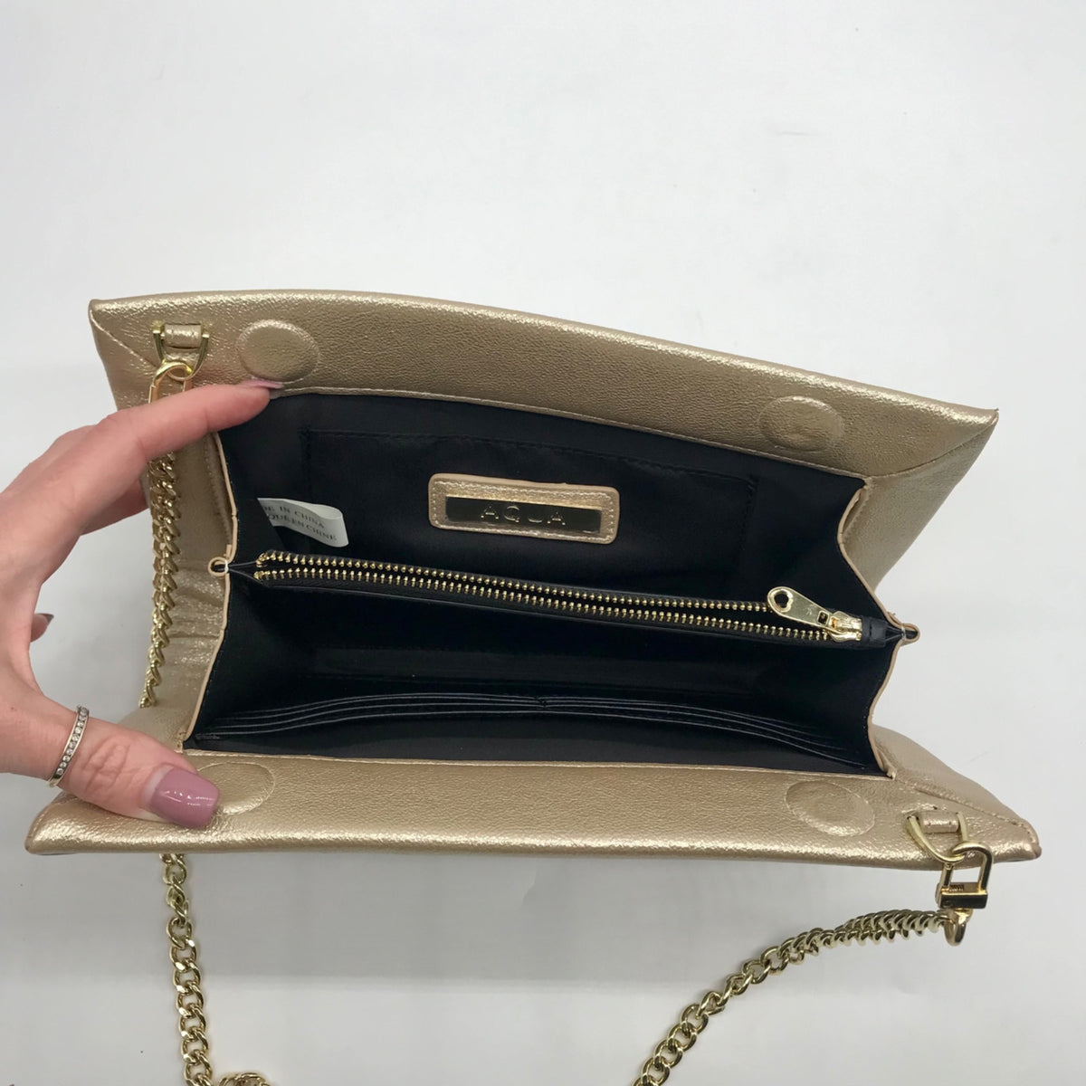Aqua Gold Metallic Chain Convertible Clutch