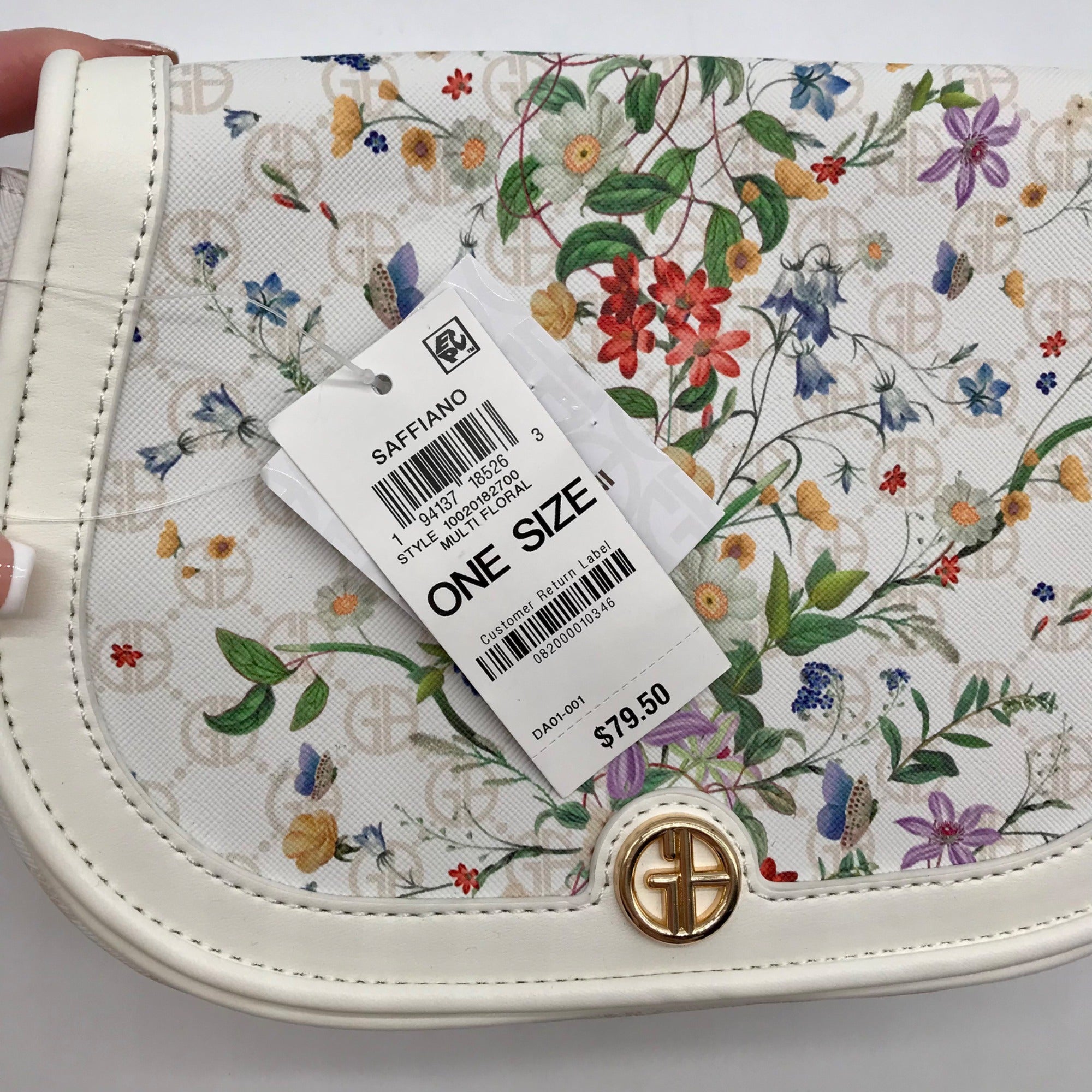 Giani Bernini White Floral Small Saddle Crossbody Bag