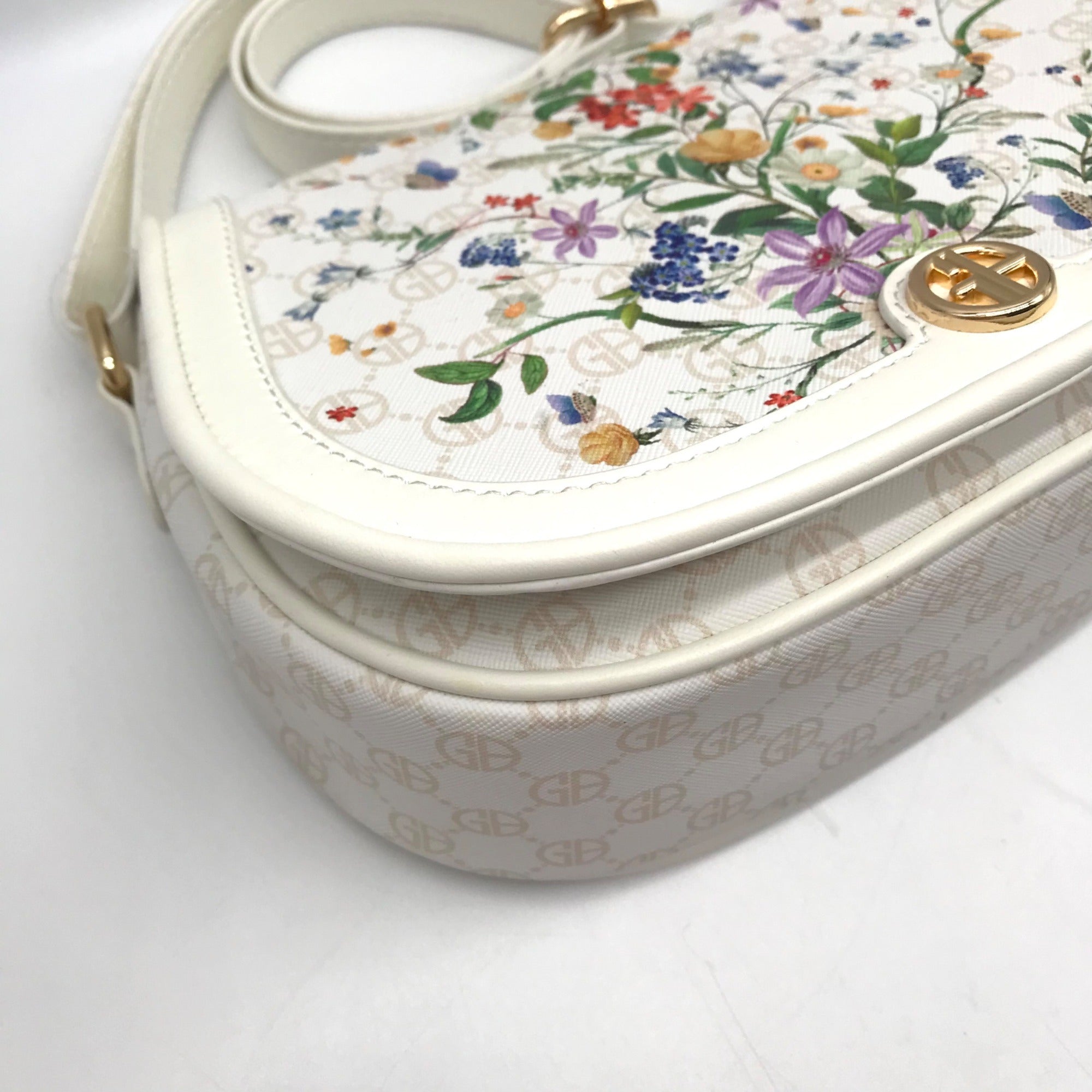 Giani Bernini White Floral Small Saddle Crossbody Bag
