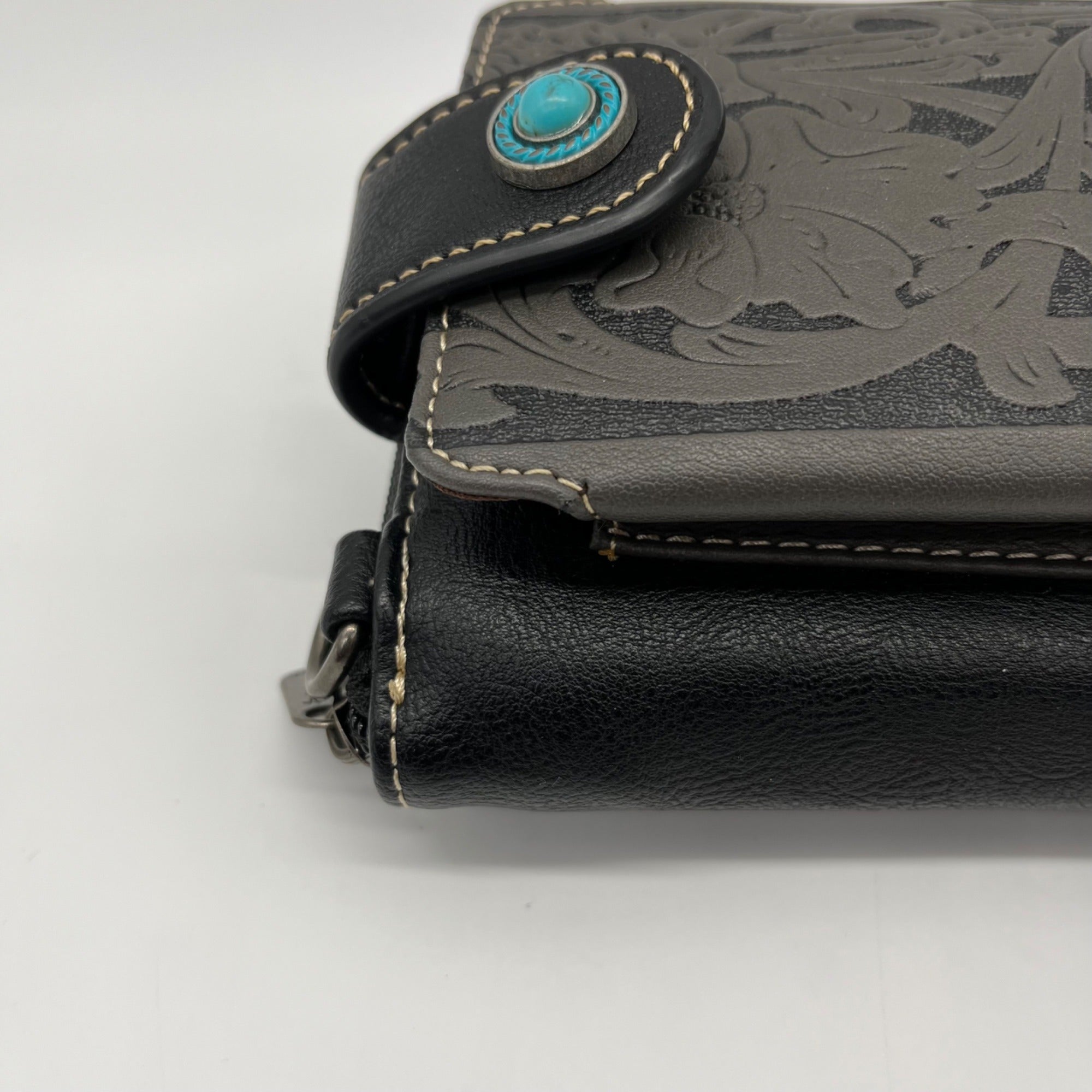 Montana West Black Leather Western Tooled Phone Case Crossbody Wallet