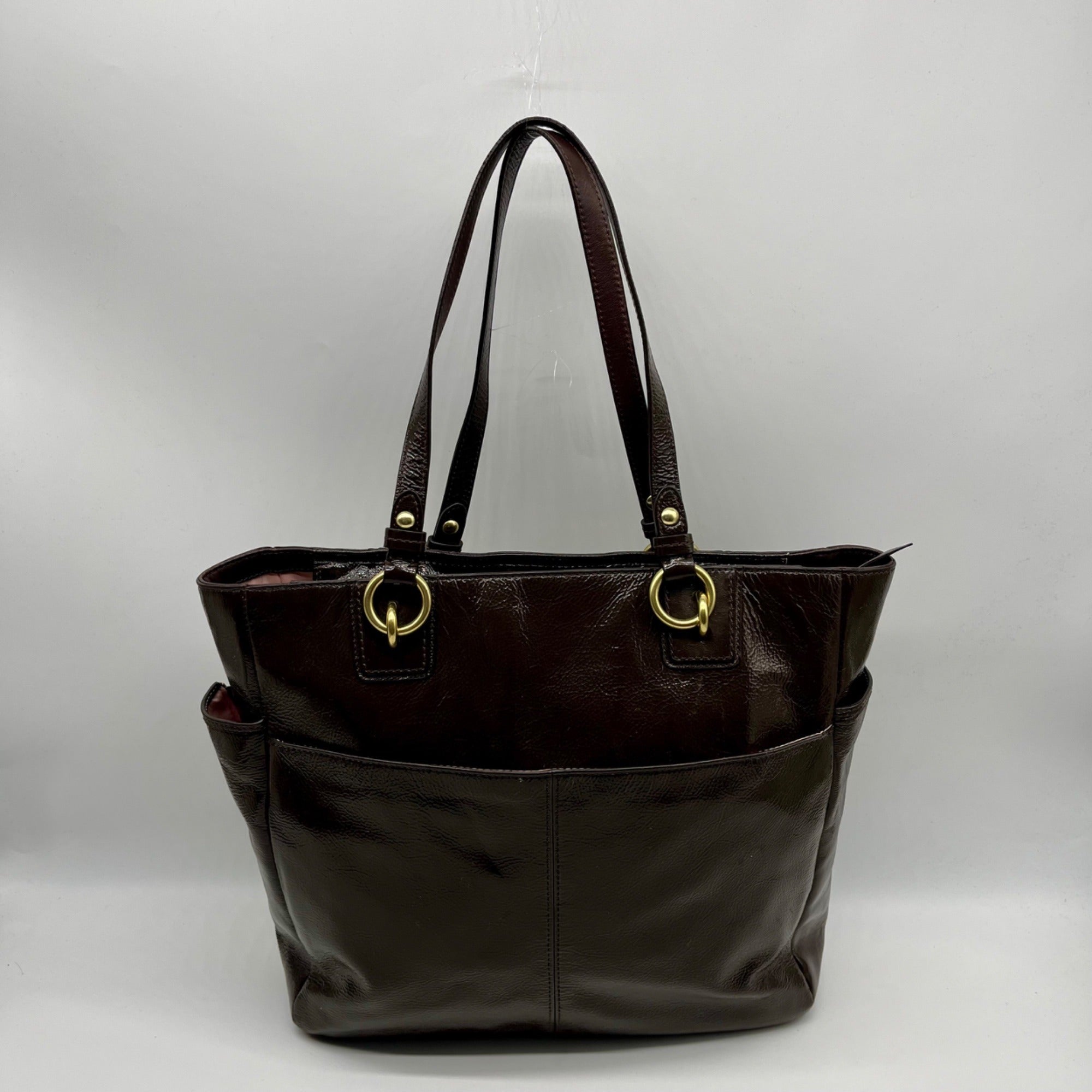 Coach Brown Patent Leather Zipper Bag F20432