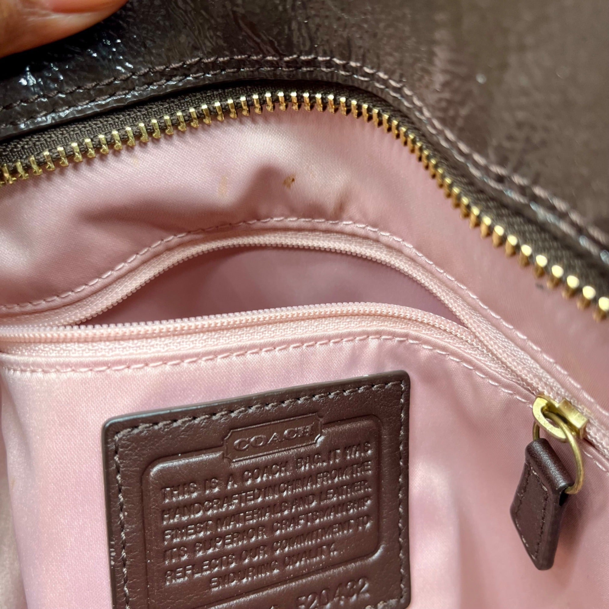 Coach Brown Patent Leather Zipper Bag F20432
