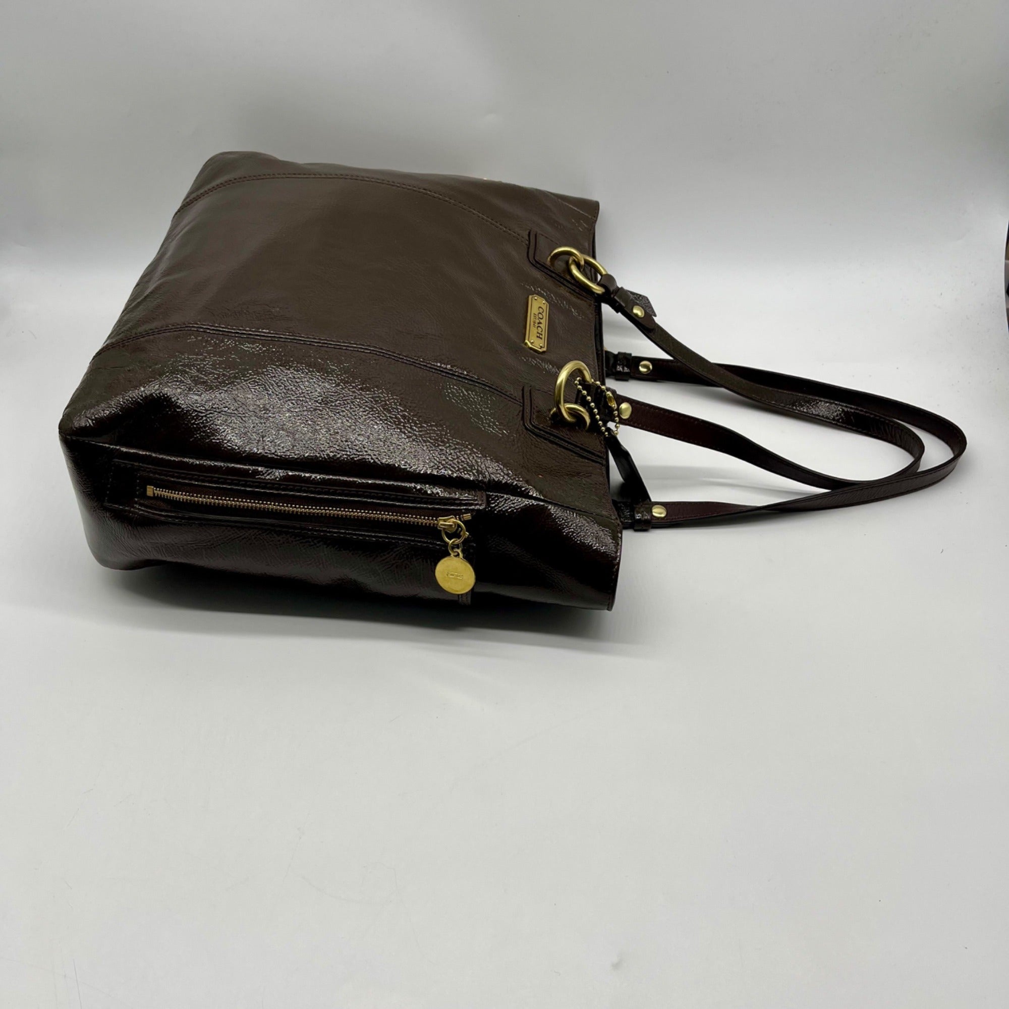Coach Brown Patent Leather Zipper Bag F20432