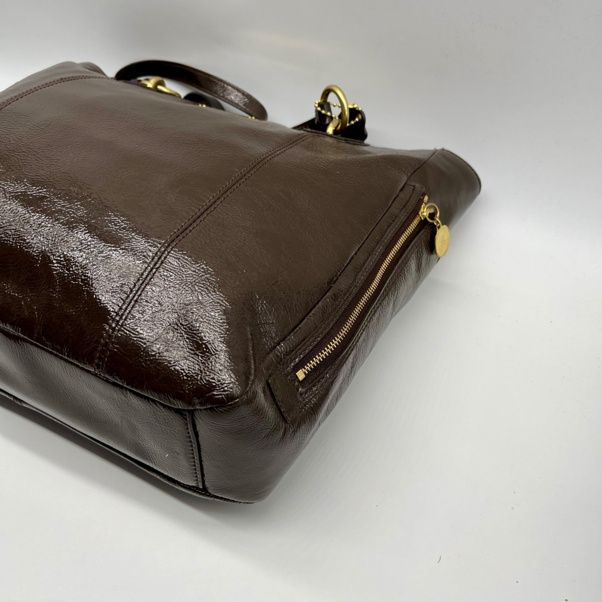 Coach Brown Patent Leather Zipper Bag F20432
