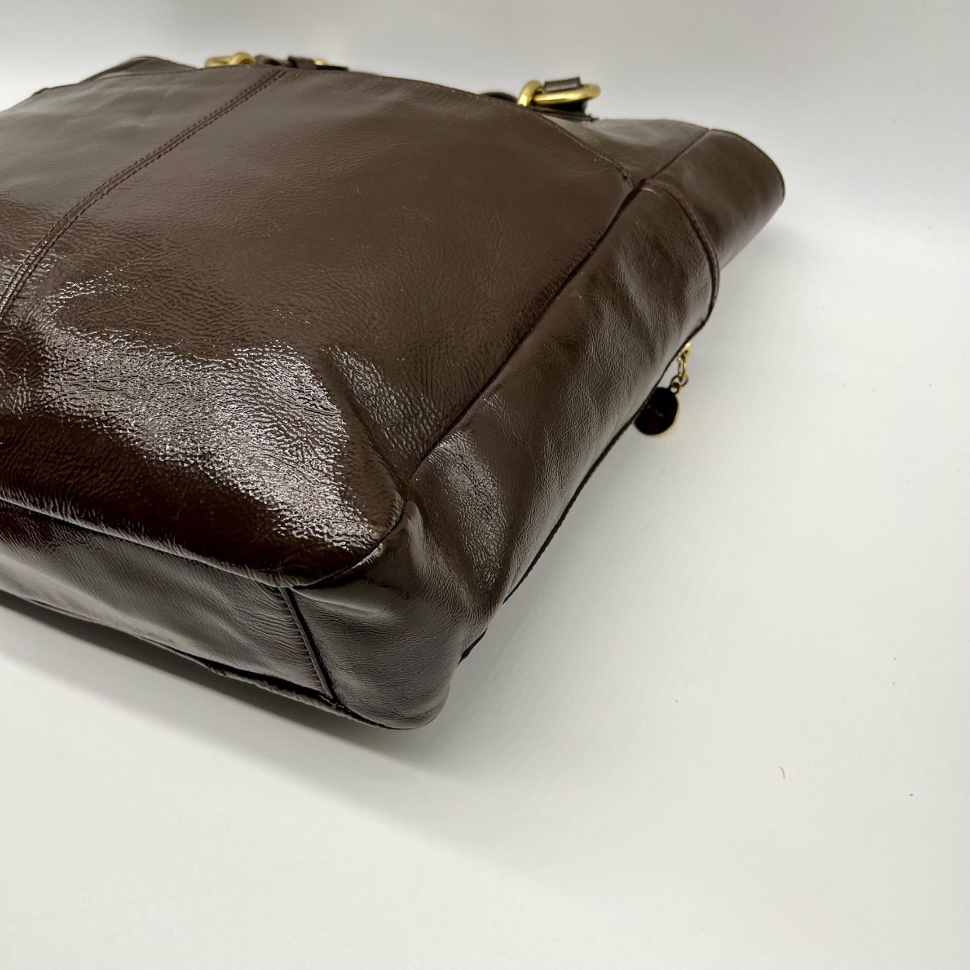 Coach Brown Patent Leather Zipper Bag F20432
