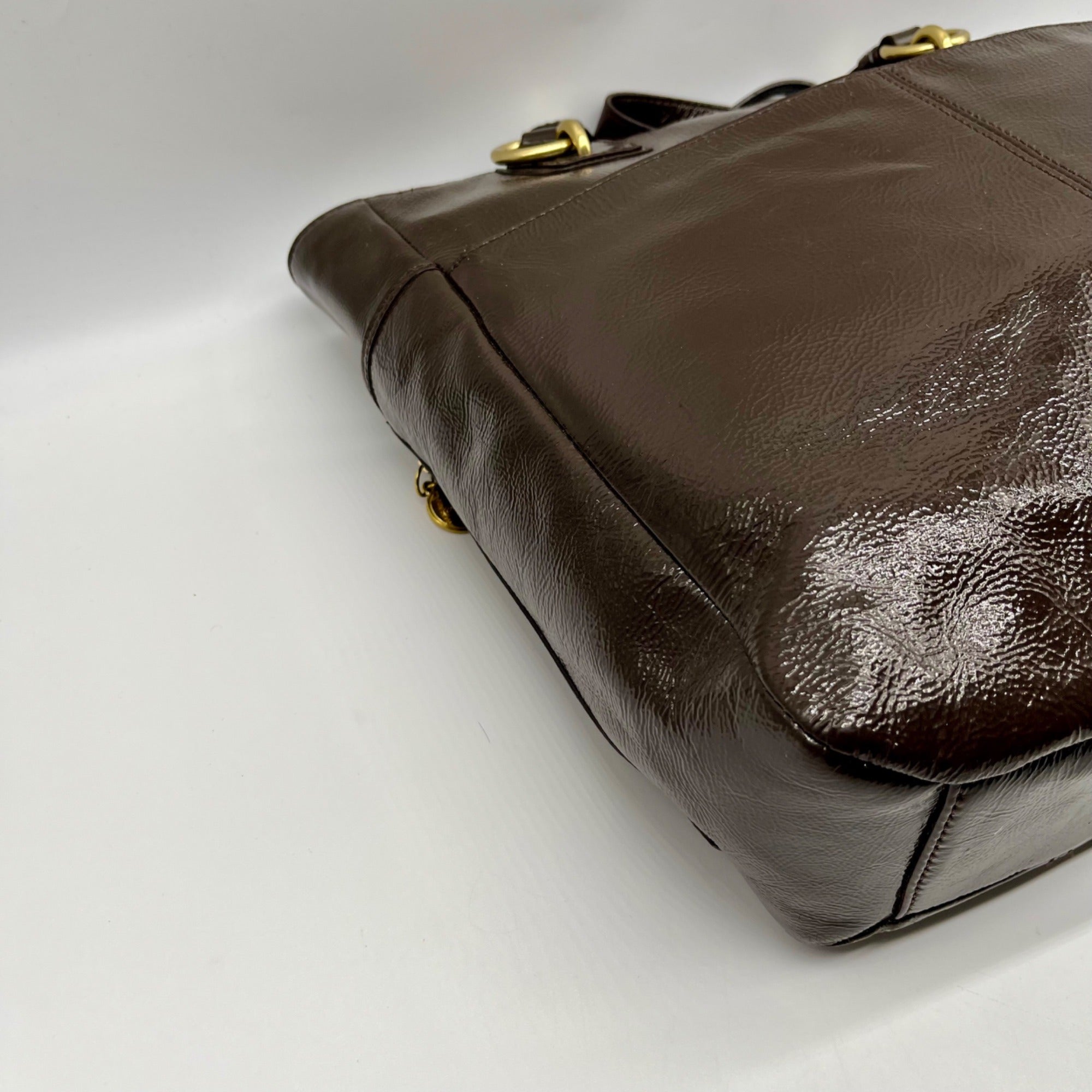Coach Brown Patent Leather Zipper Bag F20432