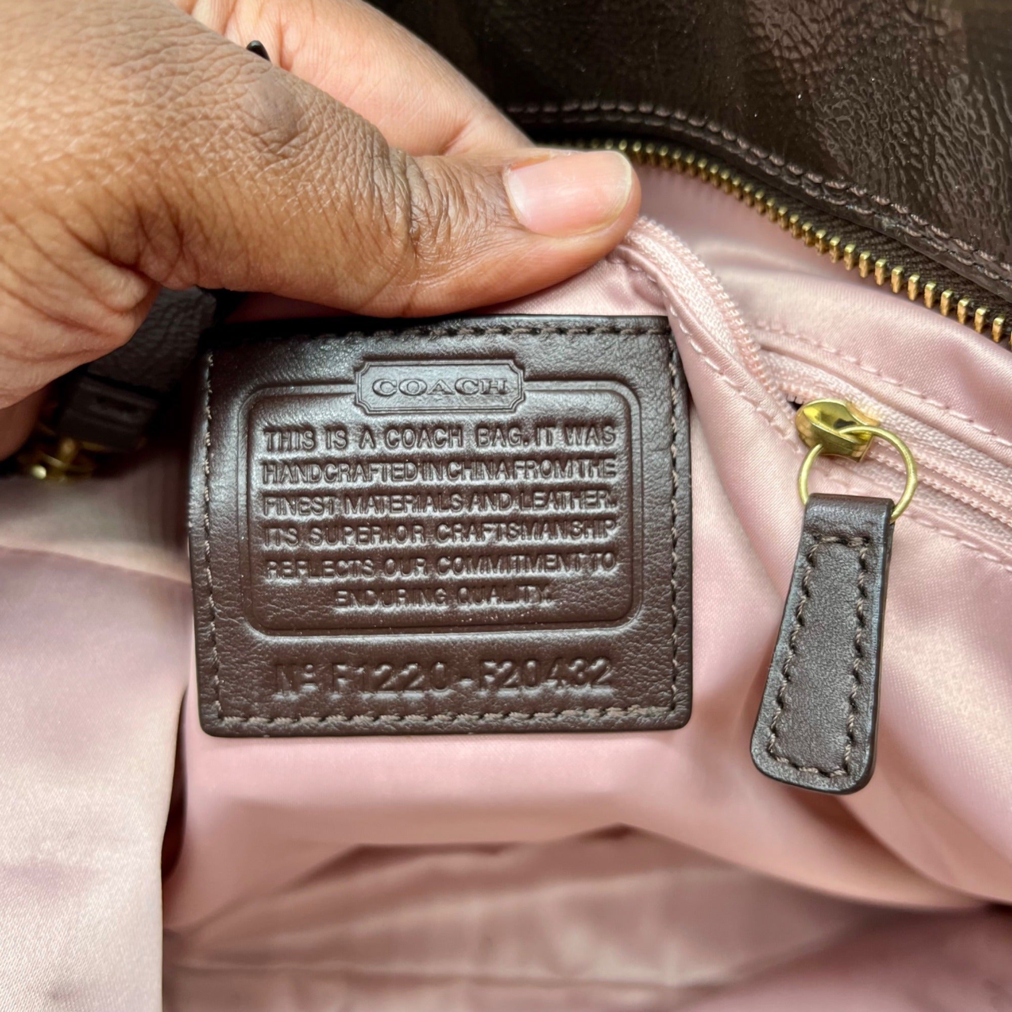 Coach Brown Patent Leather Zipper Bag F20432