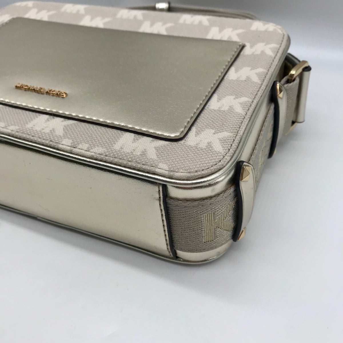 Michael Kors Metallic Gold Fabric Maeve Small East West Pocket bag