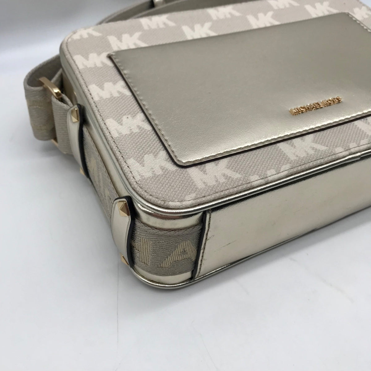 Michael Kors Metallic Gold Fabric Maeve Small East West Pocket bag