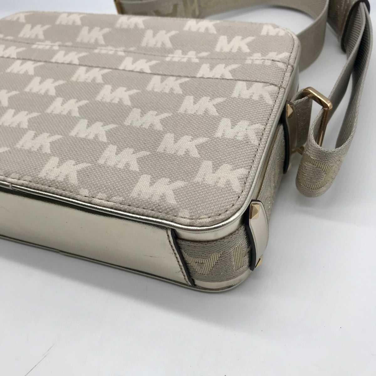Michael Kors Metallic Gold Fabric Maeve Small East West Pocket bag