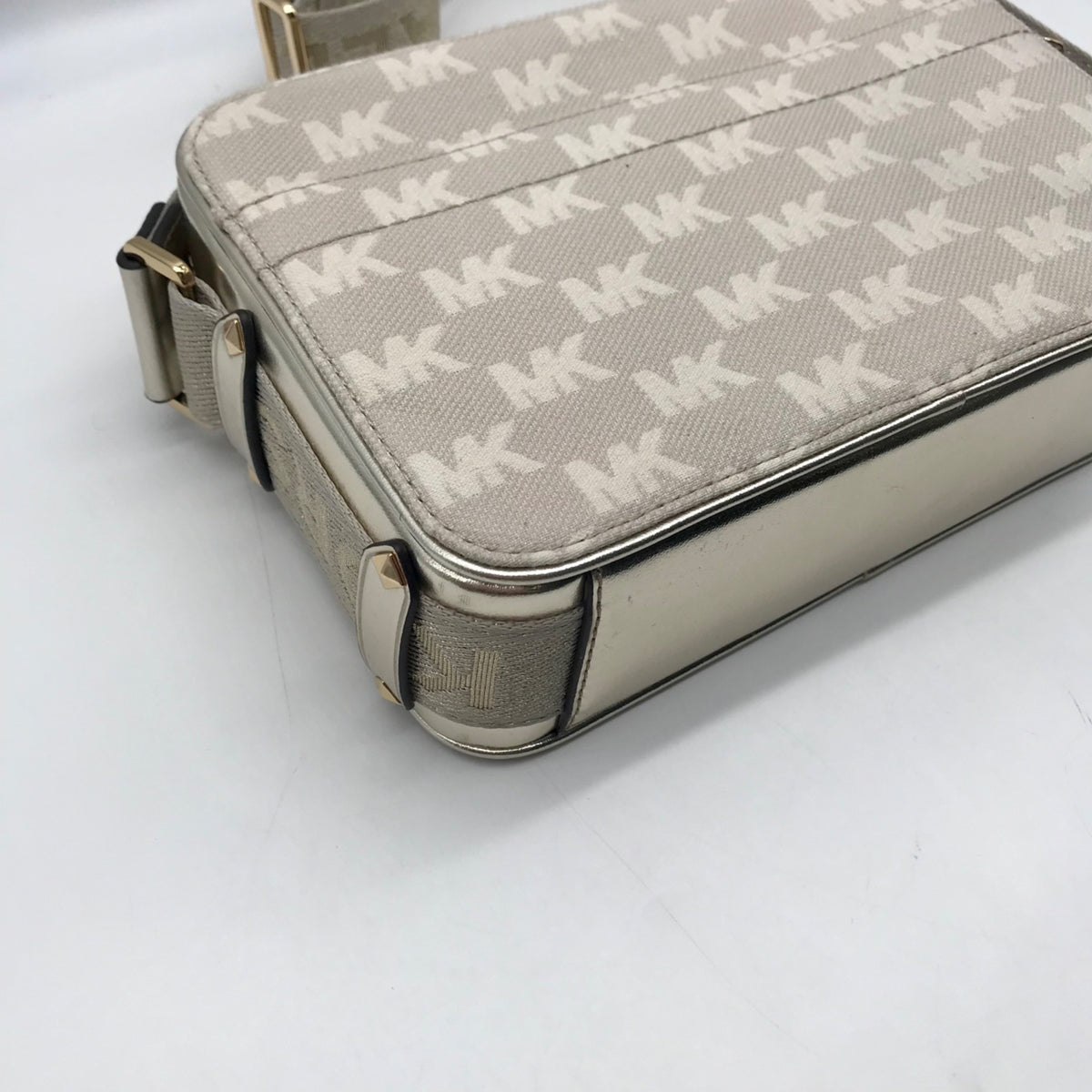 Michael Kors Metallic Gold Fabric Maeve Small East West Pocket bag