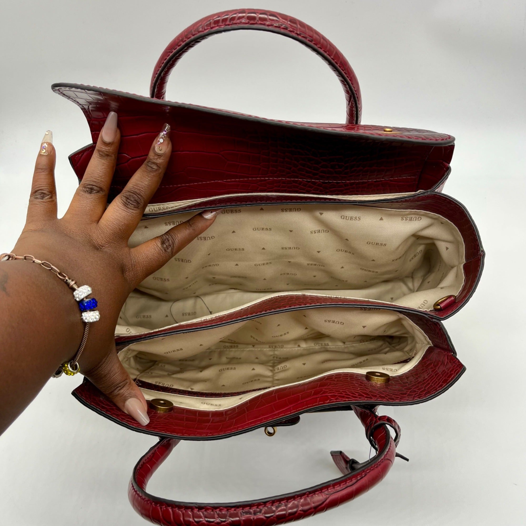 Guess Red Faux Animal Embossed Shoulder Bag