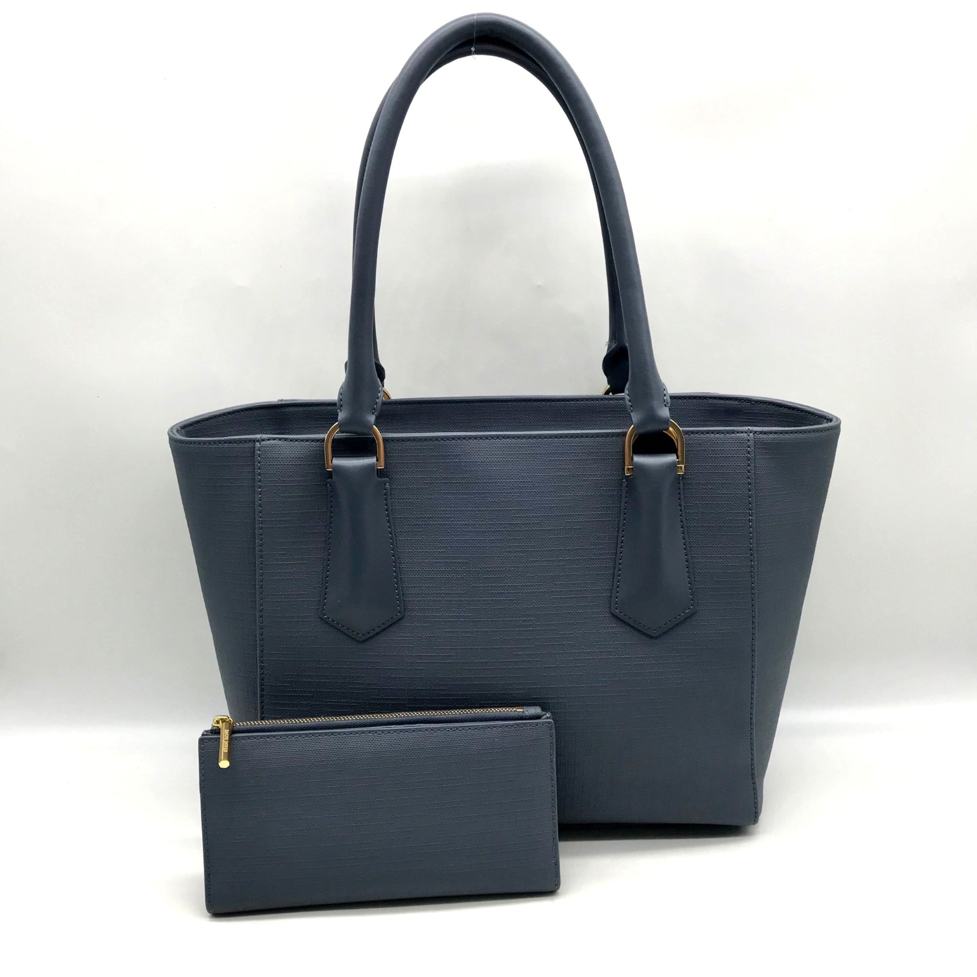 Dagne Dover Grey And Blue Coated Canvas Legend Tote Bag With Wallet