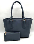 Dagne Dover Grey And Blue Coated Canvas Legend Tote Bag With Wallet
