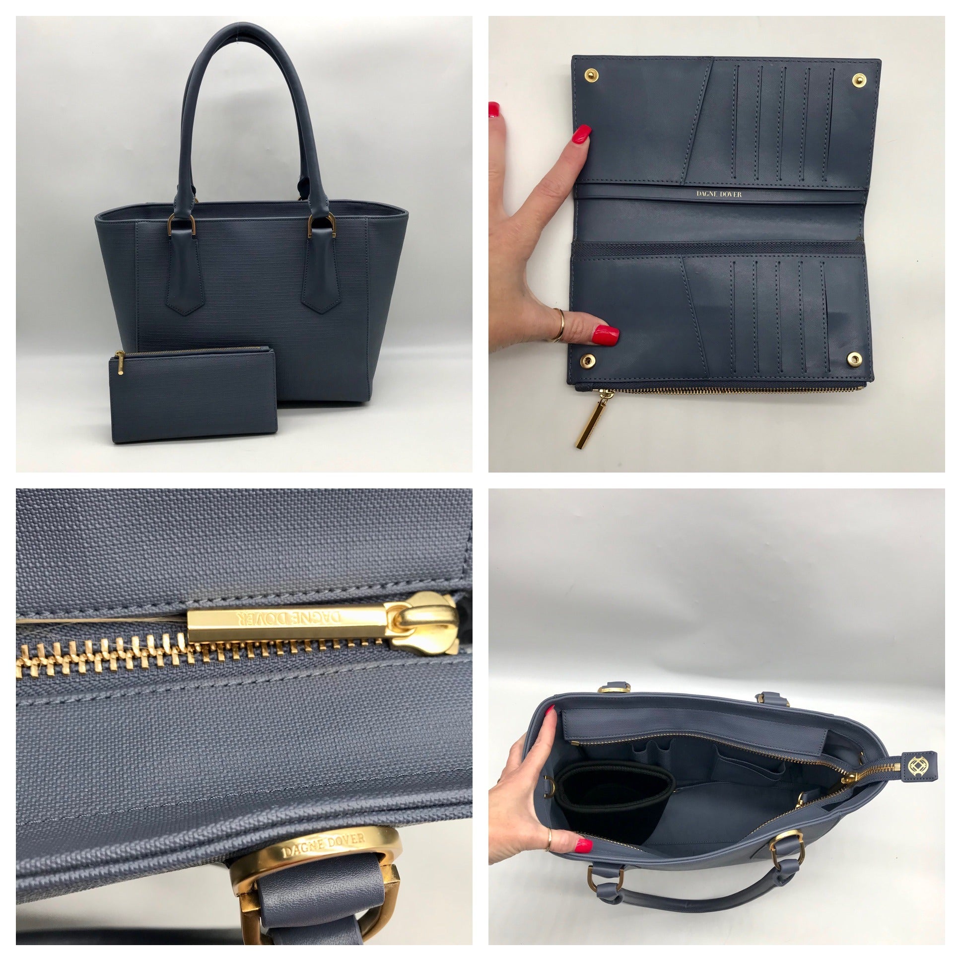 Dagne Dover Grey And Blue Coated Canvas Legend Tote Bag With Wallet