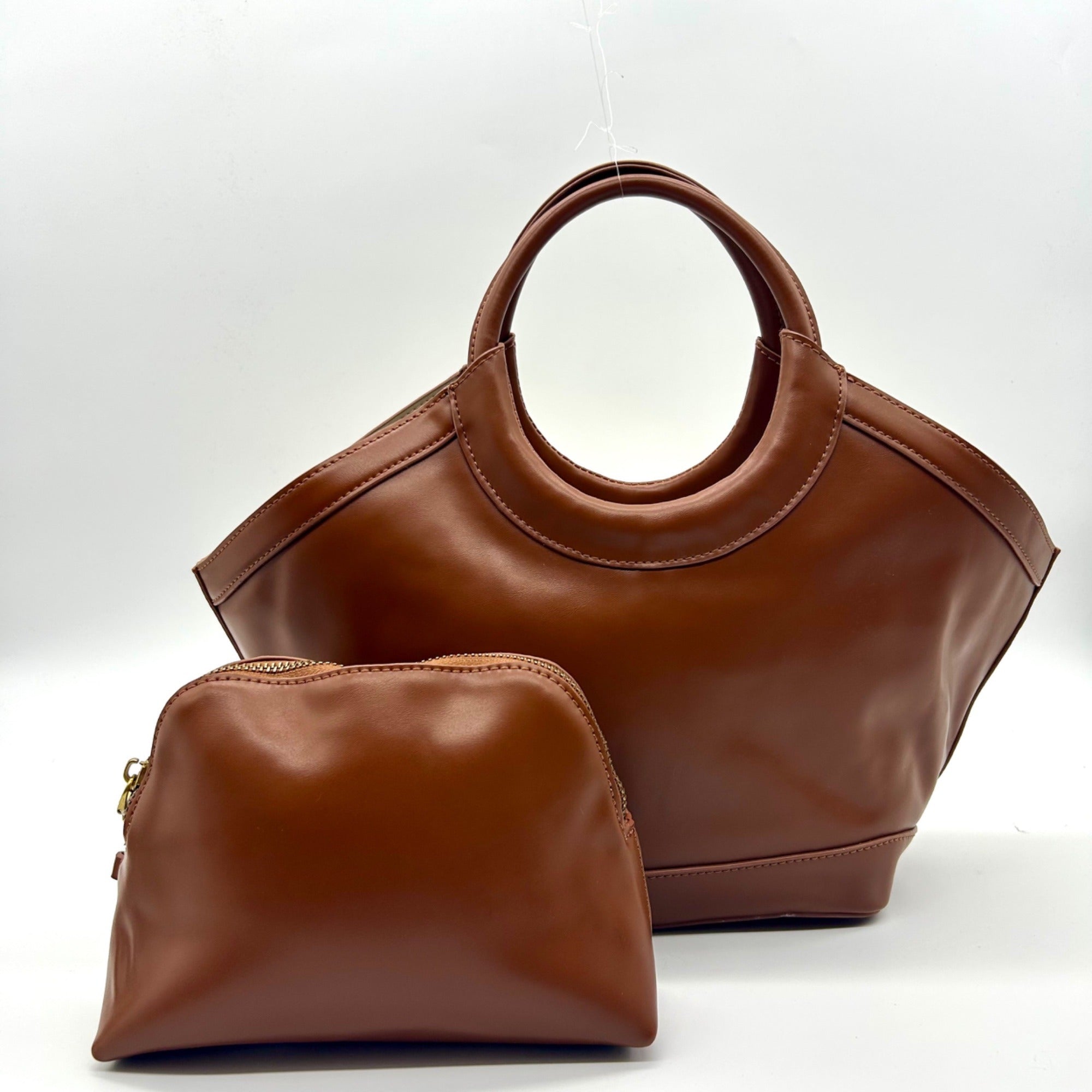 MMs Brands Beige and Brown Canvas Tote Bag