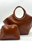 MMs Brands Beige and Brown Canvas Tote Bag