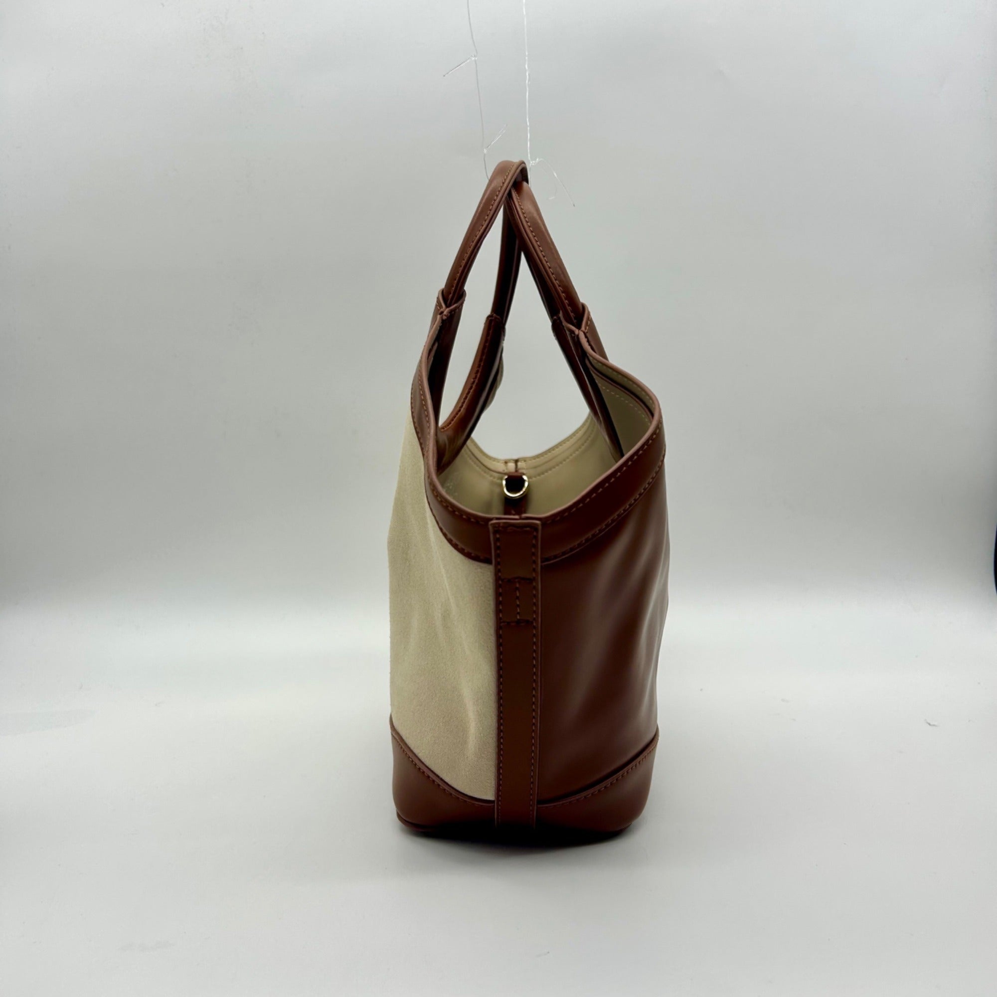 MMs Brands Beige and Brown Canvas Tote Bag