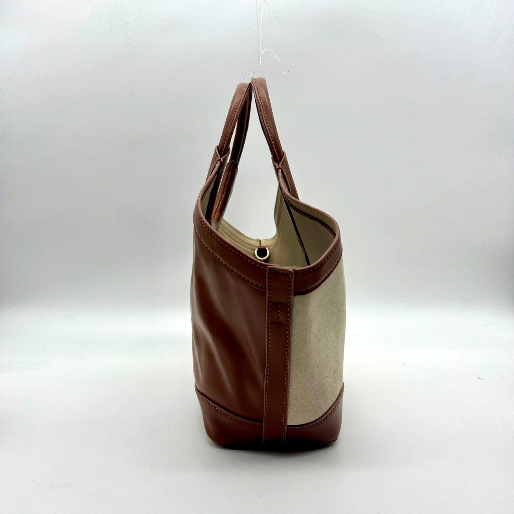 MMs Brands Beige and Brown Canvas Tote Bag