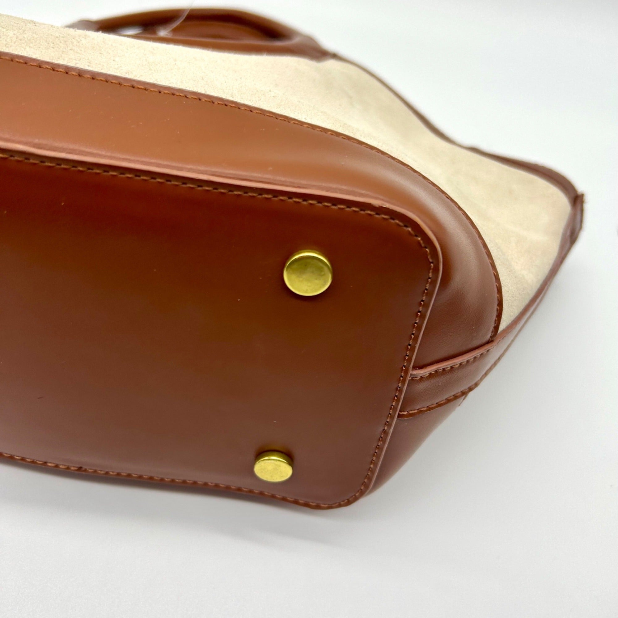 MMs Brands Beige and Brown Canvas Tote Bag