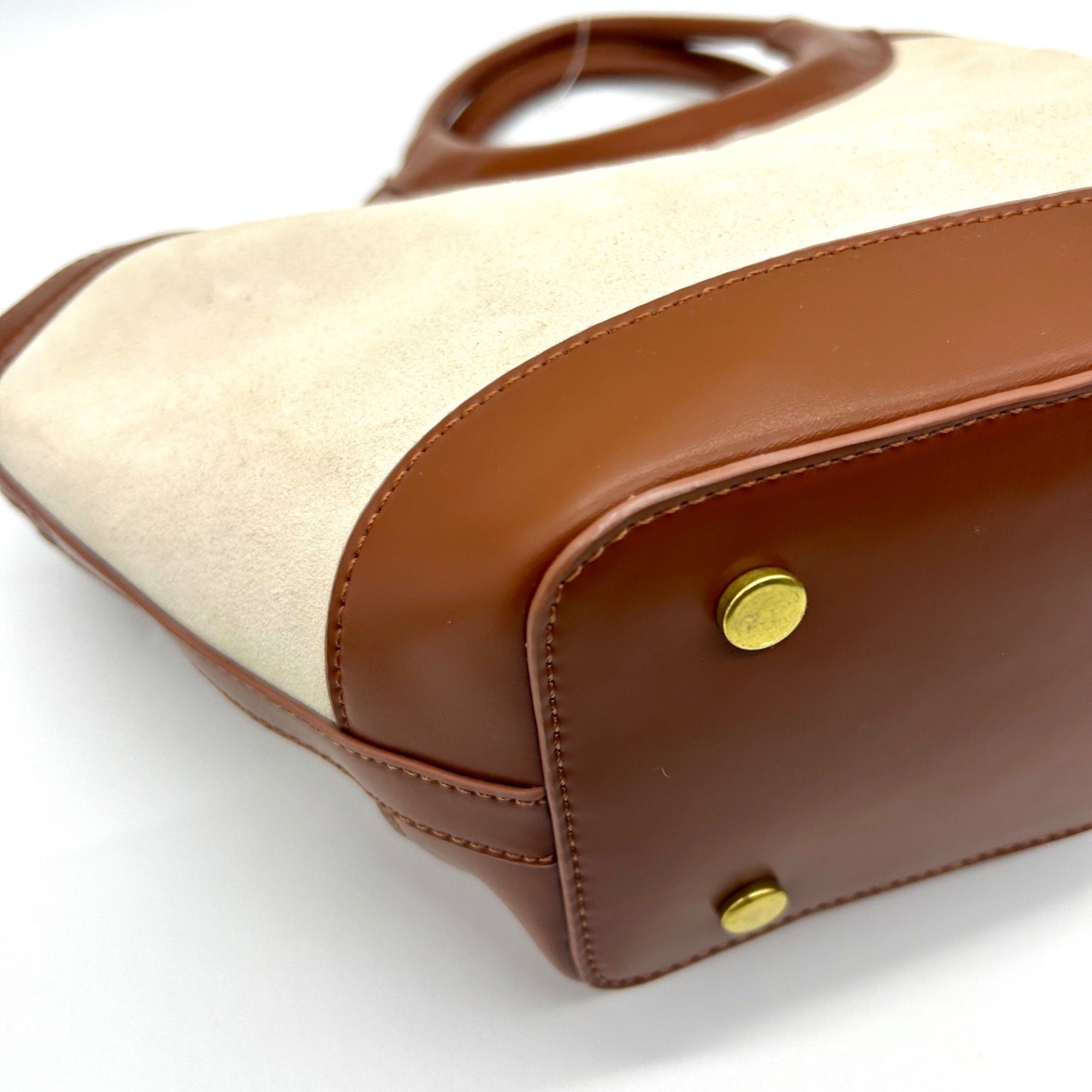 MMs Brands Beige and Brown Canvas Tote Bag